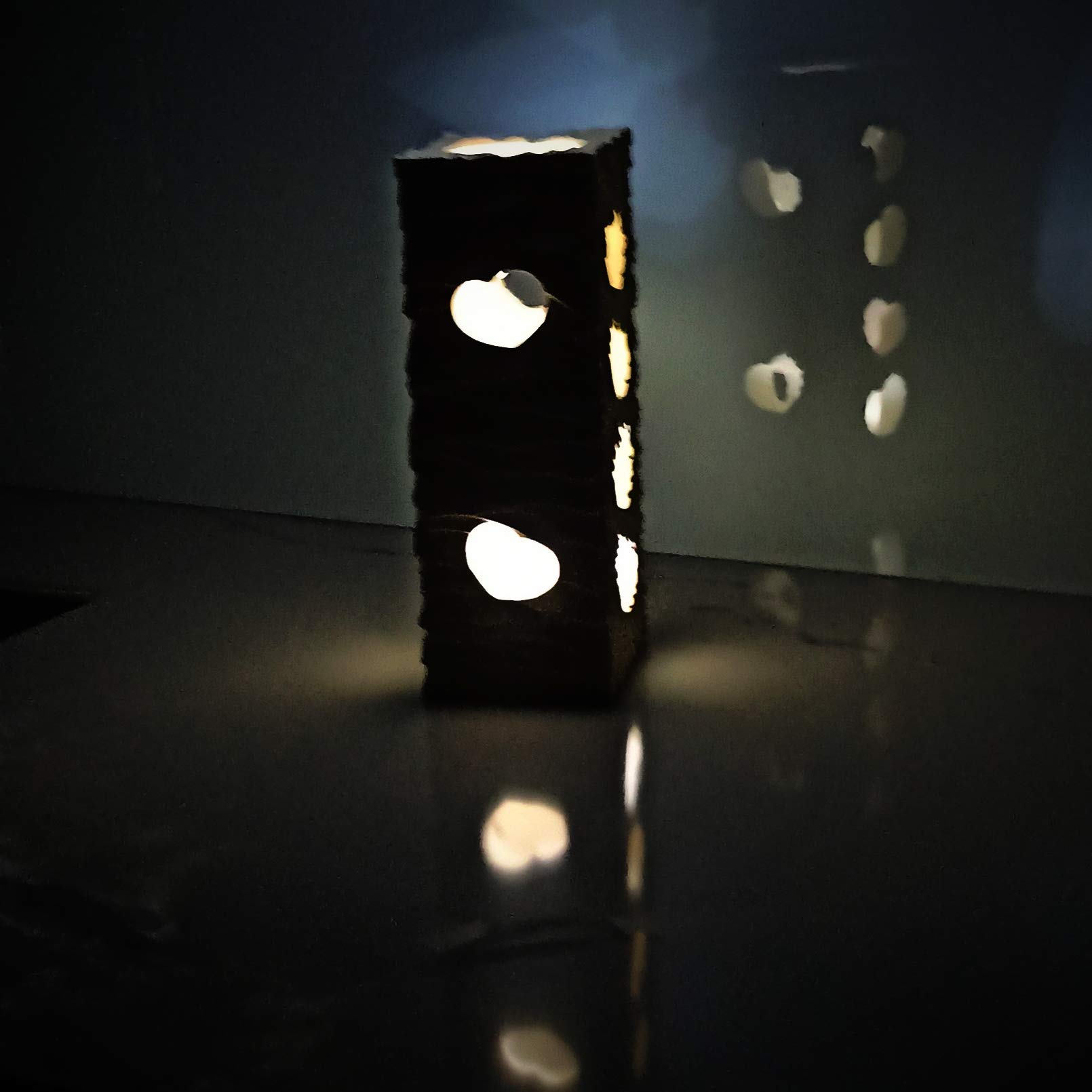 Hearts Large Stone Candle Holder & LED Lantern - Handmade in Italy with Gift Box, Candle, Batteries & Blank Message Card - Romantic Home Decor Centerpiece for Valentine's Day, Wedding, Anniversary & Table Setting