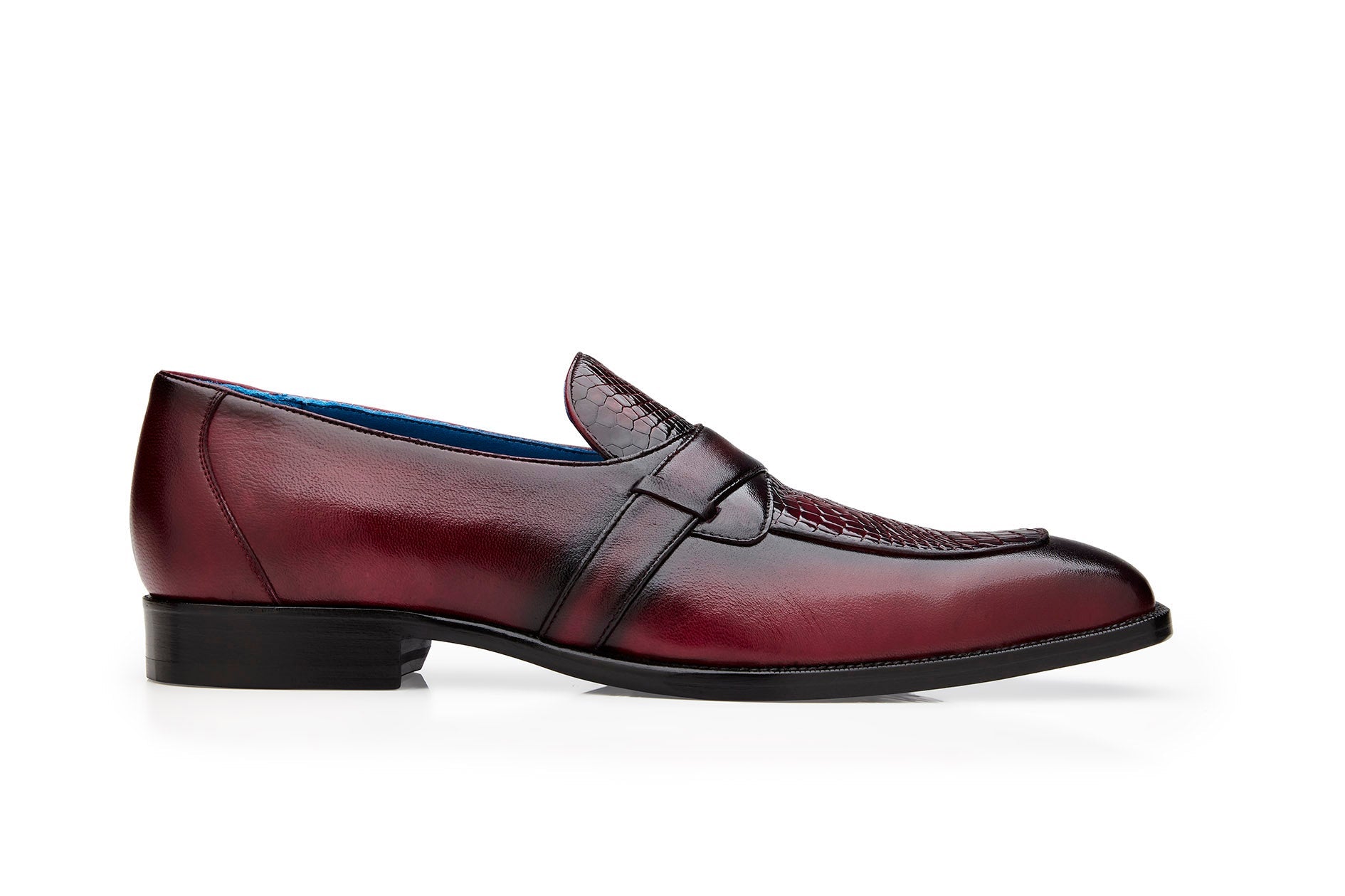 Luxury Belvedere Tornado Genuine American Alligator Leather Italian Calfskin Dress Shoes for Men - Antique Burgundy Color Size R74 | Formal Business Attire & Special Occasions