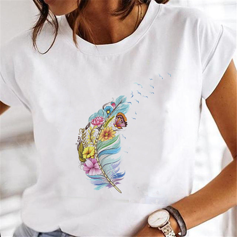 Women's Dandelion Print Cartoon T-Shirt - Fashion Casual Short Sleeve Tee for Women - Perfect for Summer Outfits, Streetwear & Graphic Tee Lovers