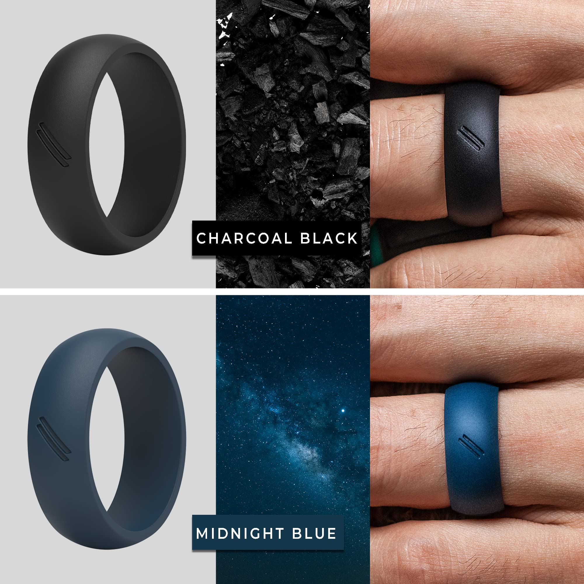 ThunderFit Silicone Wedding Rings for Men - 4 Pack Durable Rubber Bands 8.7mm Wide 2.5mm Thick - Comfortable & Safe Alternative Metal Ring for Gym, Swimming, Sports & Outdoor Activities