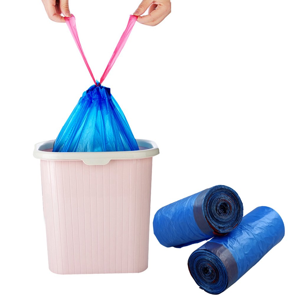8 Gallon Drawstring Trash Bags - Heavy Duty Blue Garbage Bags for Kitchen, Bathroom & Outdoor Use | Leakproof & Tear Resistant