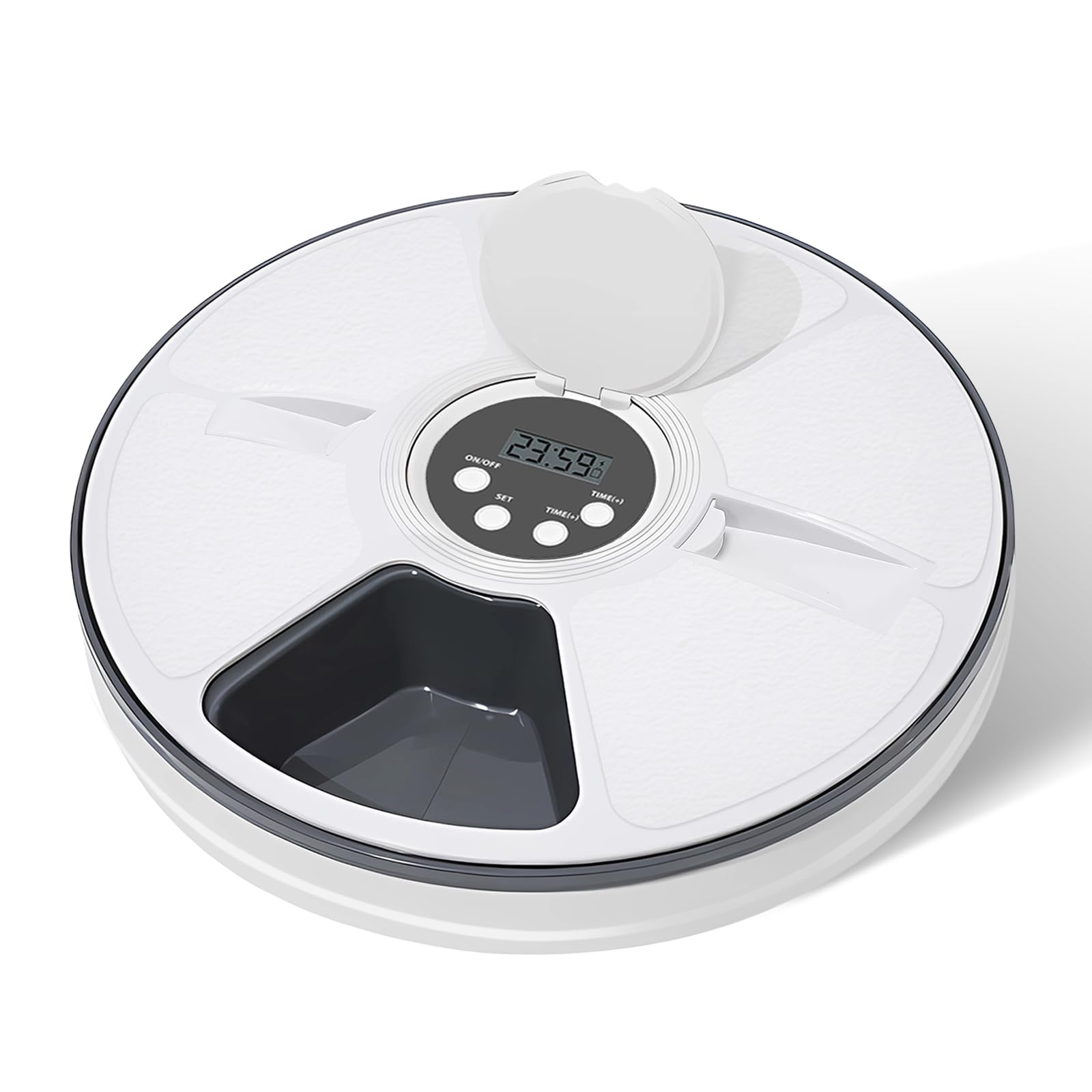Automatic Cat Feeder for Wet & Dry Food - 6 Meal Programmable Pet Feeder with Timer, Easy to Clean - Smart Automatic Pet Feeder for Cats & Small Dogs (Black) - Perfect for Travel, Workdays & Multi-Pet Homes