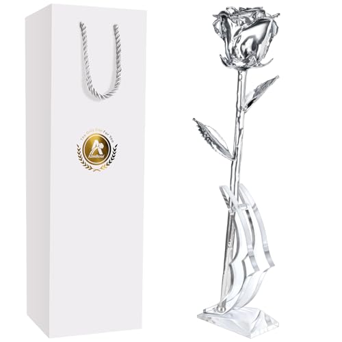 B92. Silver Handmade Rose White Stand