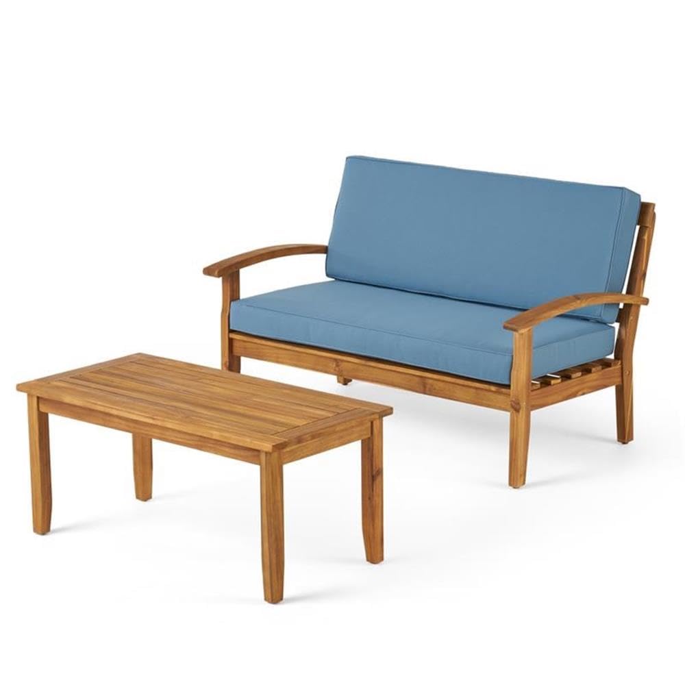 Premium Teak Outdoor Loveseat & Coffee Table Set - Weather-Resistant Patio Furniture for Garden, Poolside & Backyard Relaxation