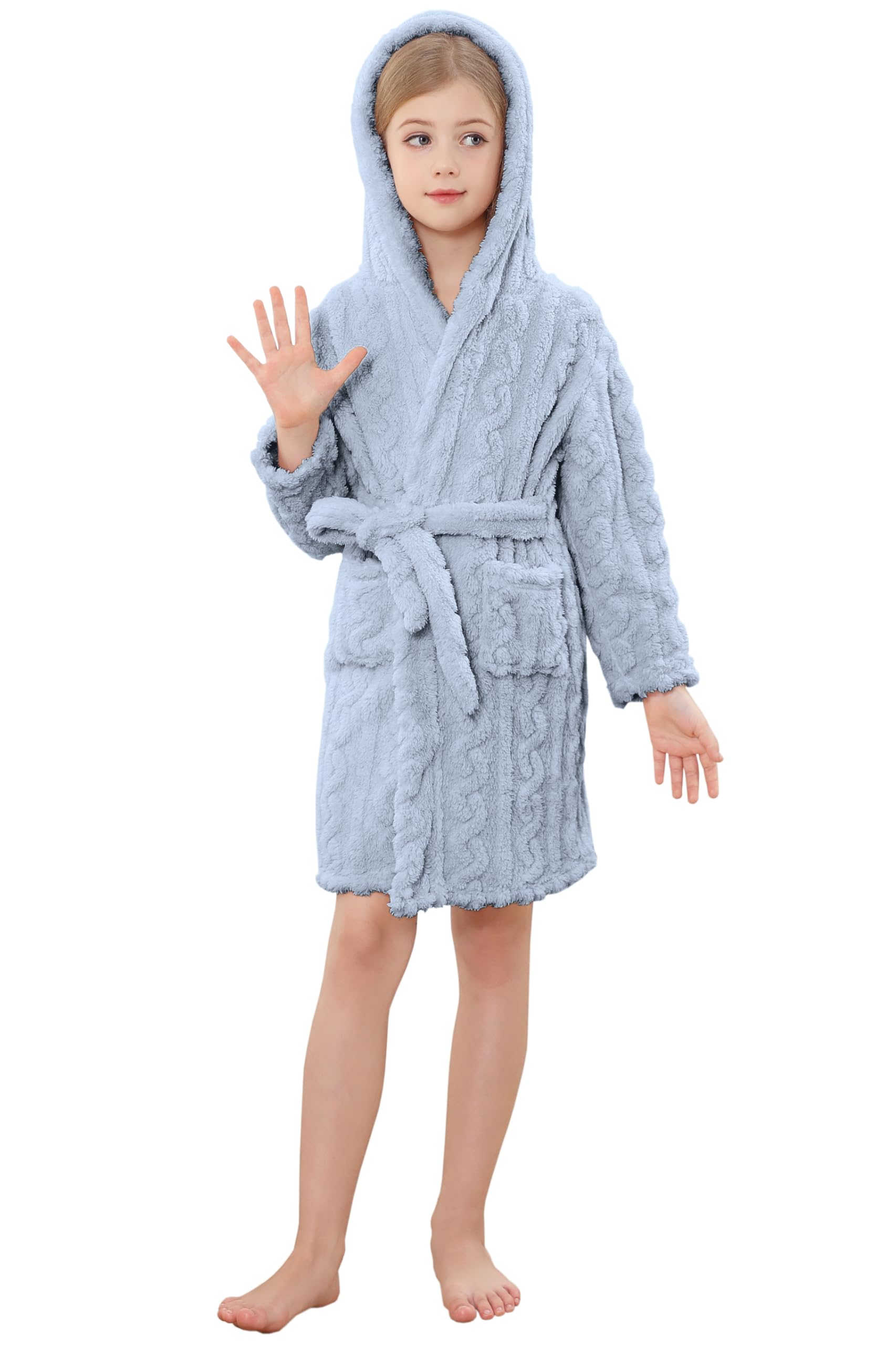 **Umeyda Girls & Women's Hooded Fleece Robe - Soft Warm Fuzzy Bathrobe for Kids & Adults - Perfect for Spa, Lounge, and Gift Giving**