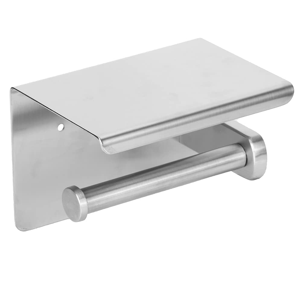 Brushed Stainless Steel Toilet Paper Holder with Phone Shelf - Bathroom & Kitchen Accessories for Home, Hotel, and Public Restrooms - Perfect for Hands-Free Convenience in Bathrooms, Kitchens, and Commercial Spaces