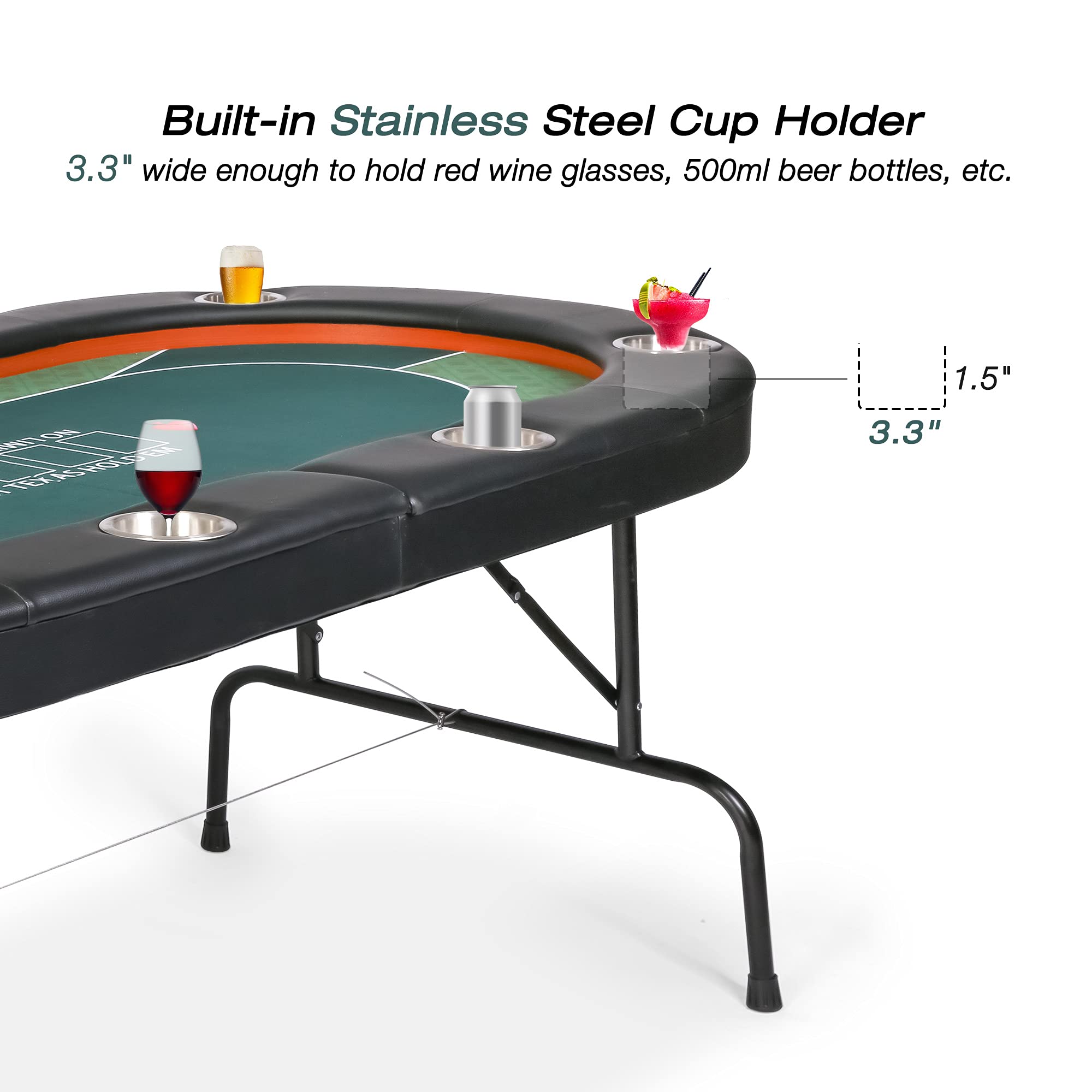 Premium Foldable Poker Table for 8 Players - Upgraded Padded Rails & Stainless Steel Cup Holders - Texas Holdem Blackjack Casino Game Table - No Assembly Required - Perfect for Home Game Nights & Casino-Themed Parties