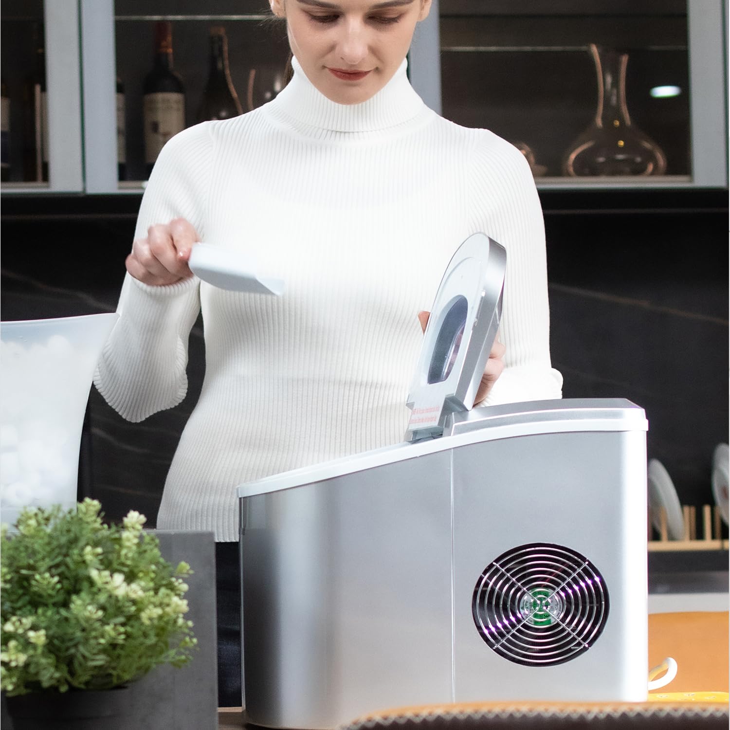 Portable Countertop Ice Maker Machine - 26lbs/Day, Bullet Soft Ice Cubes for Drinks & Cocktails, Compact Mini Nugget & Pebble Ice Maker, Silver (SMETA) - Perfect for Home Bars, Parties, and Office Use