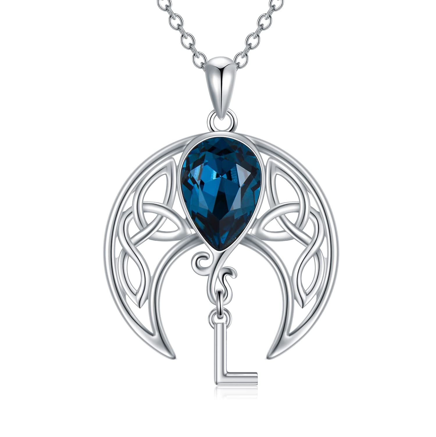 Celtic Moon Necklace with A-Z Initial Letter & Austrian Crystals - Personalized Birthstone Jewelry Gift for Women, Girls | Birthday, Anniversary, Valentine's Day Present
