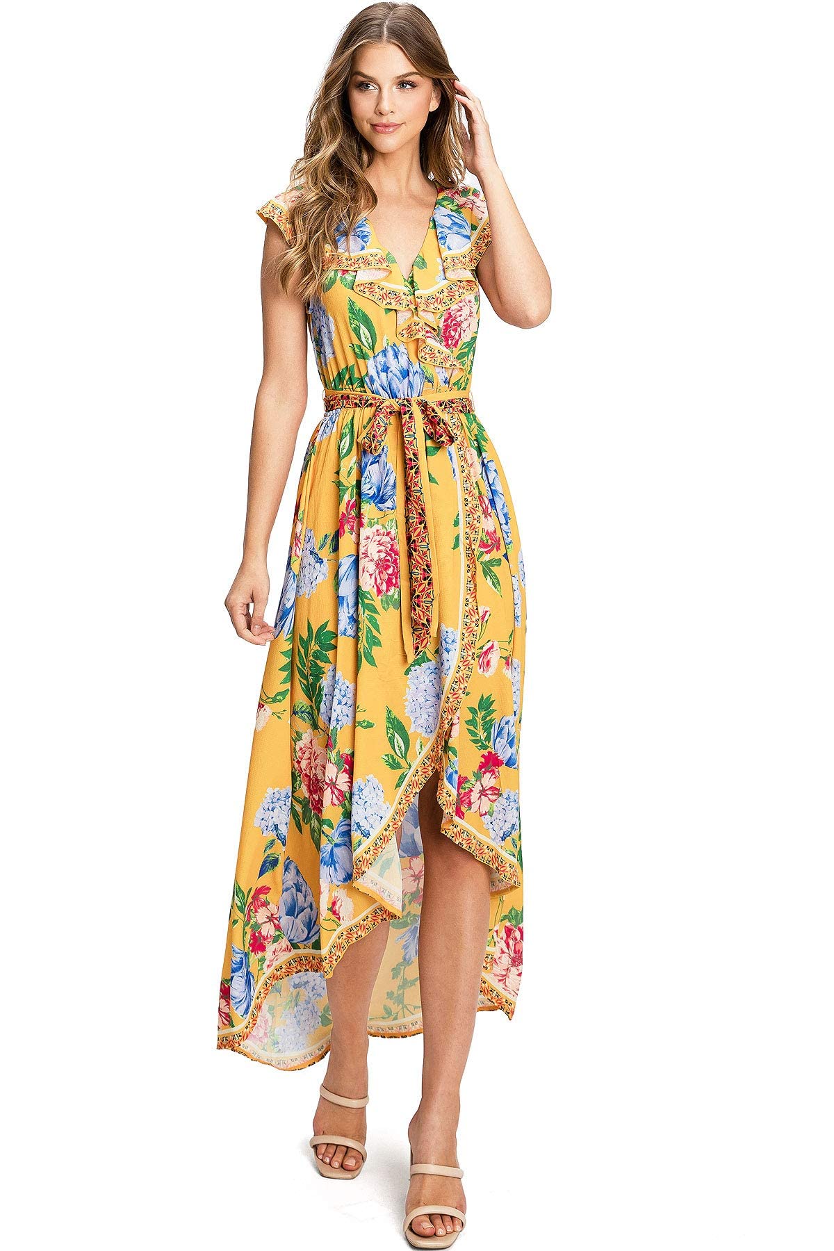 Flying Tomato Women's Floral Print Wrap Dress - Summer Casual Day Dress for Beach, Vacation & Outdoor Activities | Lightweight & Comfortable