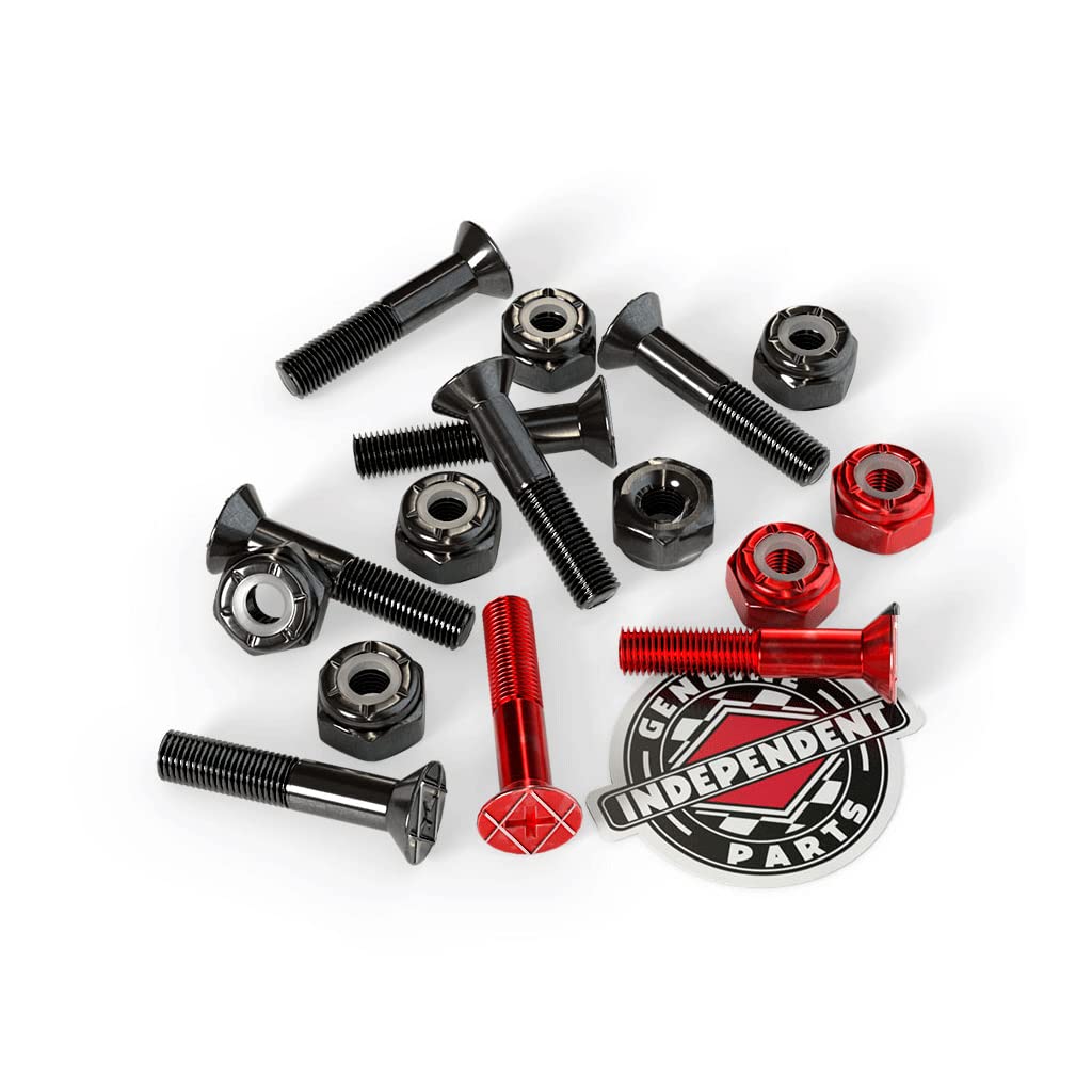 INDEPENDENT Skateboard Hardware - 1 Inch Phillips Black/Red Bolts with 8 Nuts - Durable Mounting Kit for Skateboard Trucks & Longboard Setup - Perfect for Street Skating & Park Riding