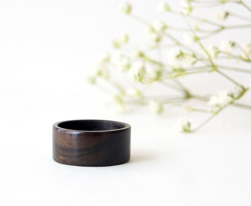 Handmade Ebony Wood Ring for Men & Women - Natural Brown Wedding Band with Custom Engraving - Perfect Anniversary, Engagement & Holiday Gift for Couples