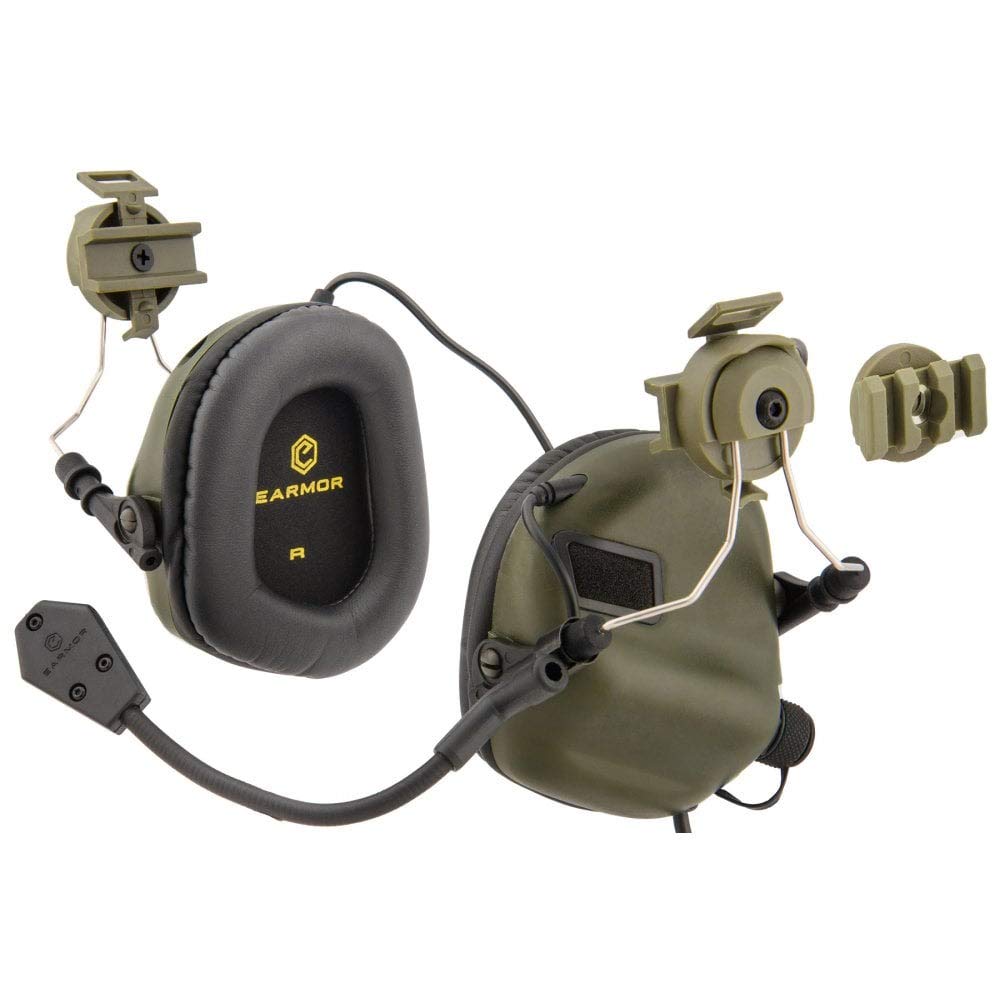 Earmor M32H Tactical Helmet Headset with 22dB NRR Hearing Protection, Fully Adjustable Olive Green Headphones - Perfect for Shooting Ranges, Airsoft & Military Training