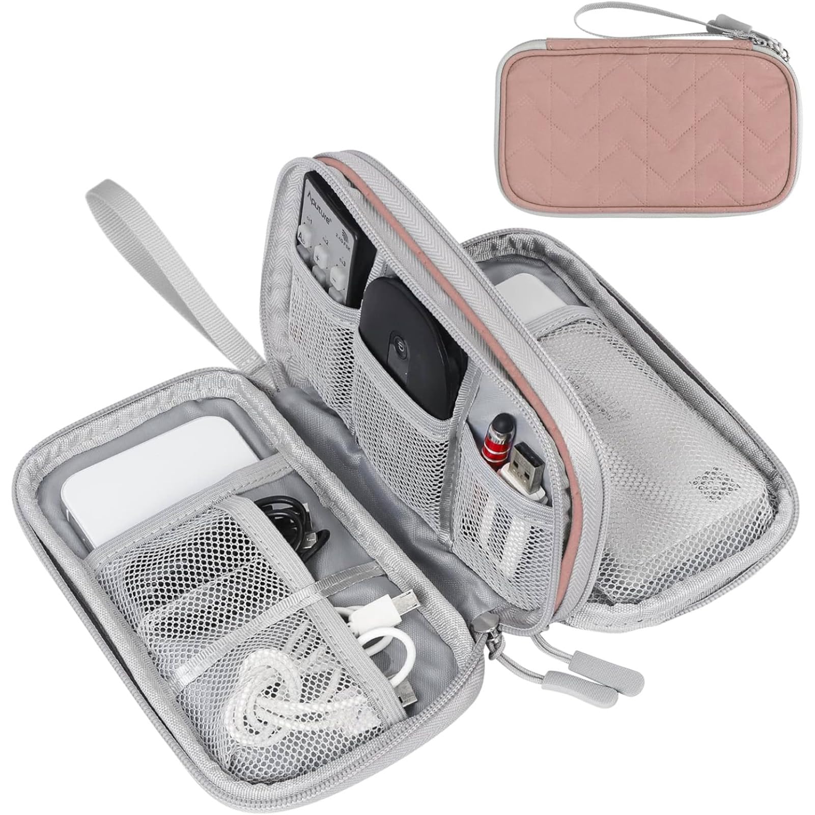 FYY Electronic Organizer Travel Cable Organizer Bag - Waterproof Double Layer Pouch for Chargers, Cords, Phones & Accessories | Portable Storage Case for Travel, Office & Home Use (Pink Pattern)