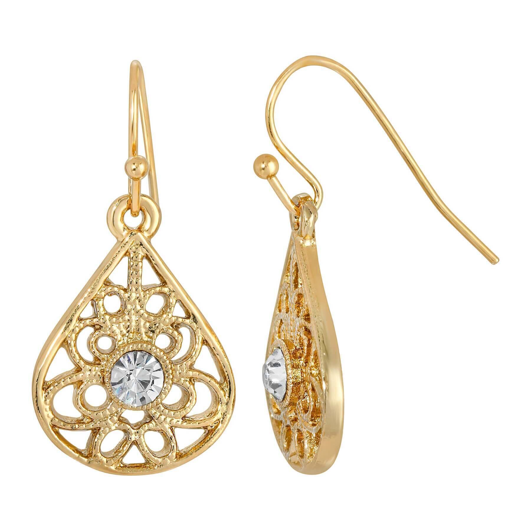 1928 Clear Crystal Filigree Teardrop Earrings for Women - Vintage Style Dangle Drop Earrings - Perfect for Weddings, Parties & Evening Events