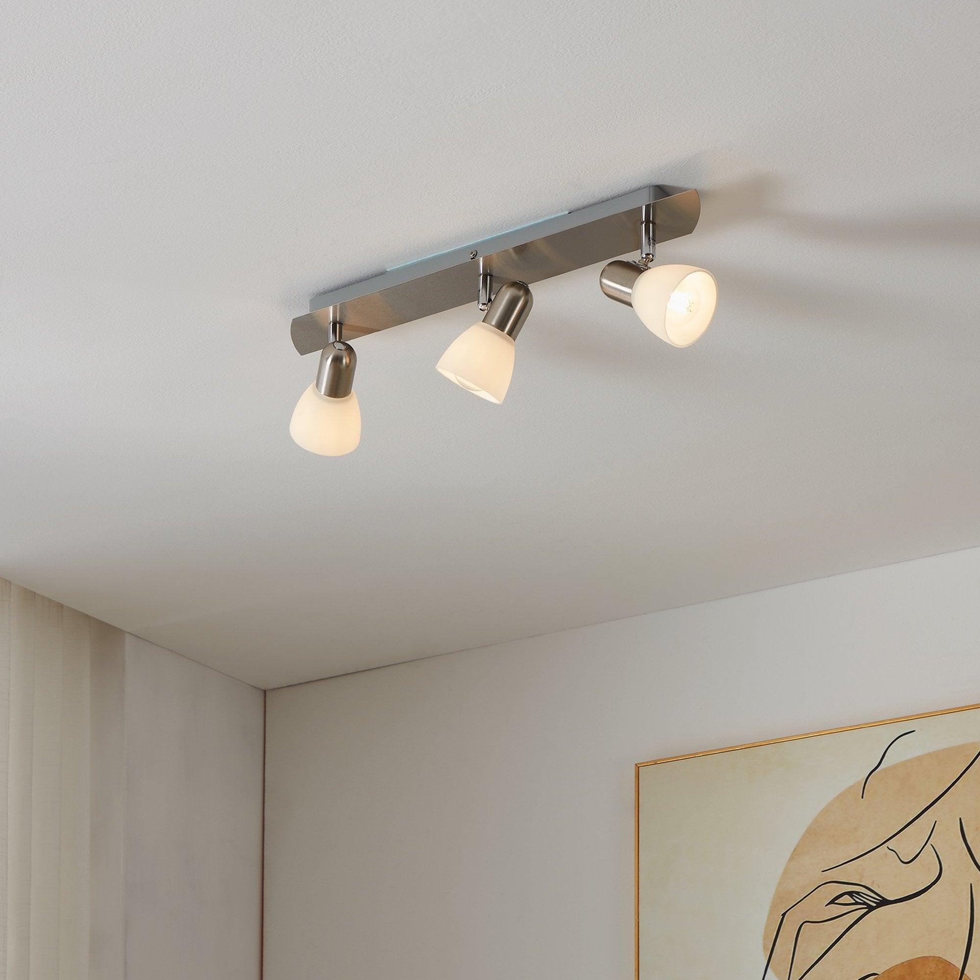 Eglo Enea 3-Light Bar Spotlight in Nickel & Satin Glass Finish - Modern Lighting for Living Room, Bedroom, or Hallway