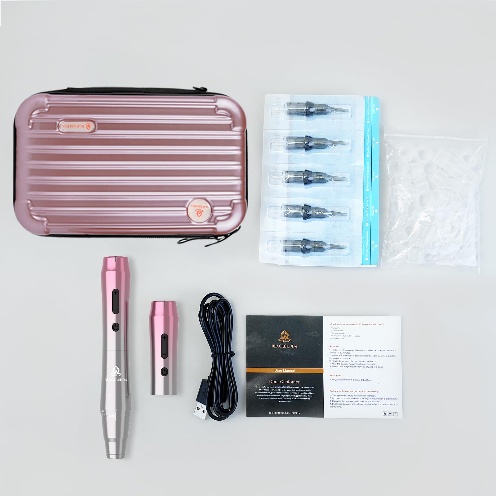 Professional PMU Machine with LCD Display - Rotary Permanent Makeup Tattoo Kit with 10 Needle Cartridges, Ink Cups & Spare Battery (Red/Gray) - Perfect for Eyebrow Microblading, Lip Blushing & Beauty Salon Tattoo Services