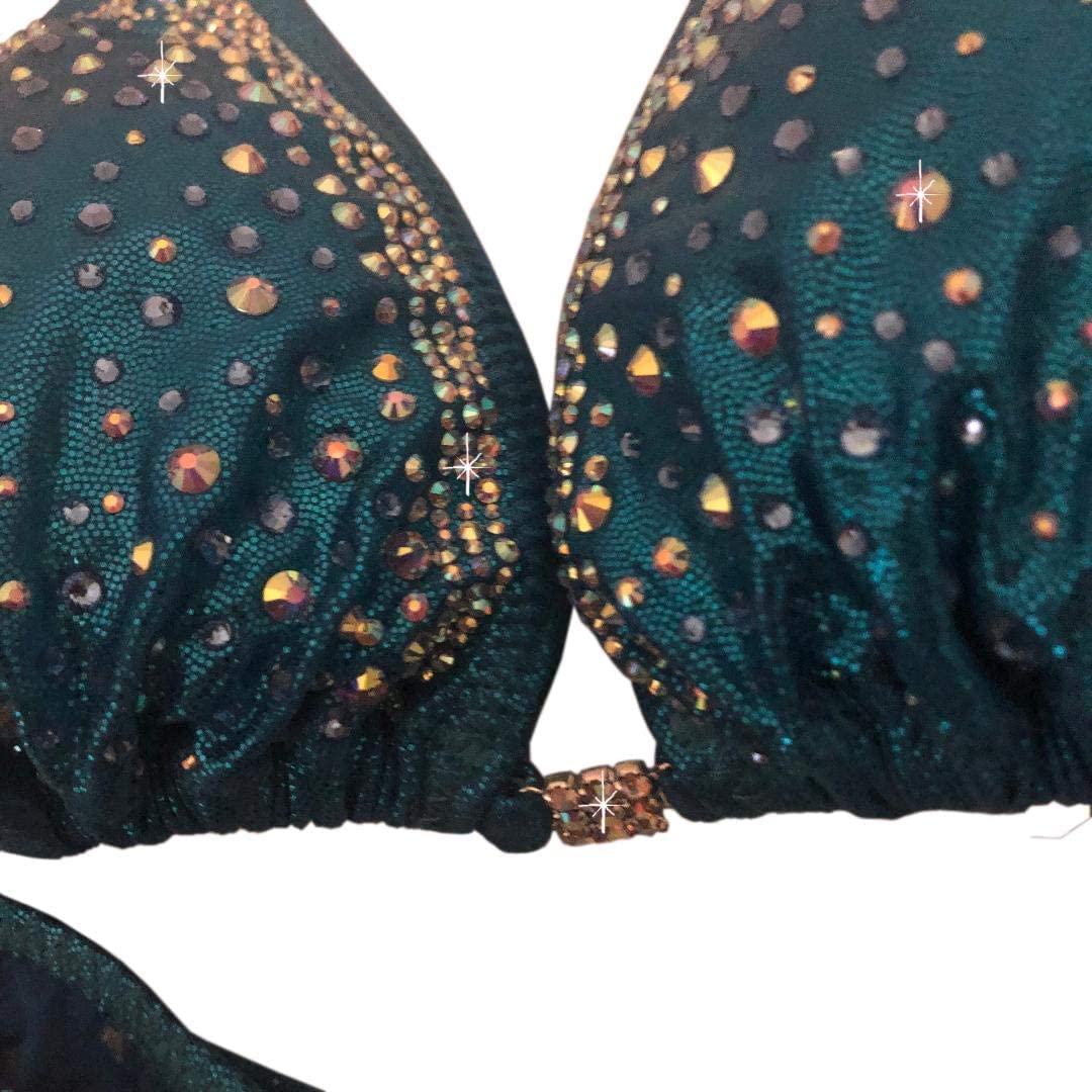 **Turquoise Blue Crystal Bikini Set - Rhinestone Clustered NPC Competition Bikini (Medium HIPS 34.5