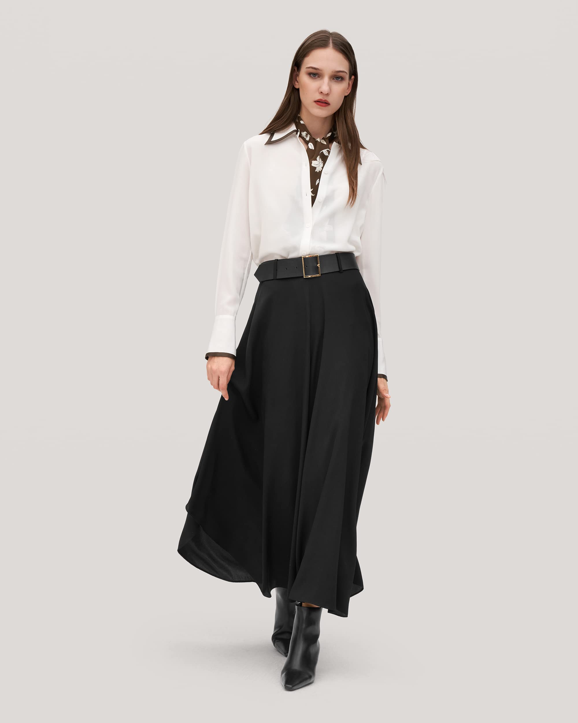 Luxury LilySilk Women's Silk Blouse with Contrast Piping - Elegant Willow Print Shirt Tops for Work, Party & Special Occasions