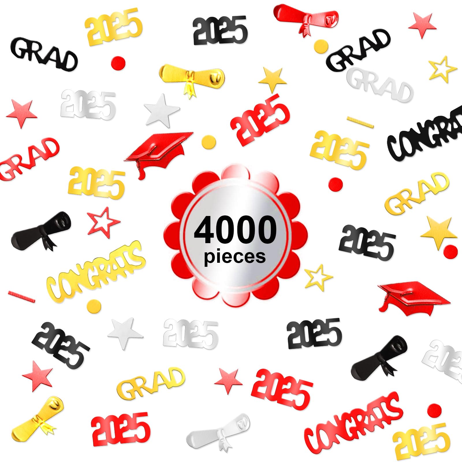 Sumind 3000 Pieces 2025 Graduation Confetti - Class of 2025 Party Decorations - Gold Silver Black Red Diploma Confetti for Graduation Ceremony, Anniversary & Celebration (2025 Style) - Perfect for Graduation Parties, School Events & Photo Backdrops