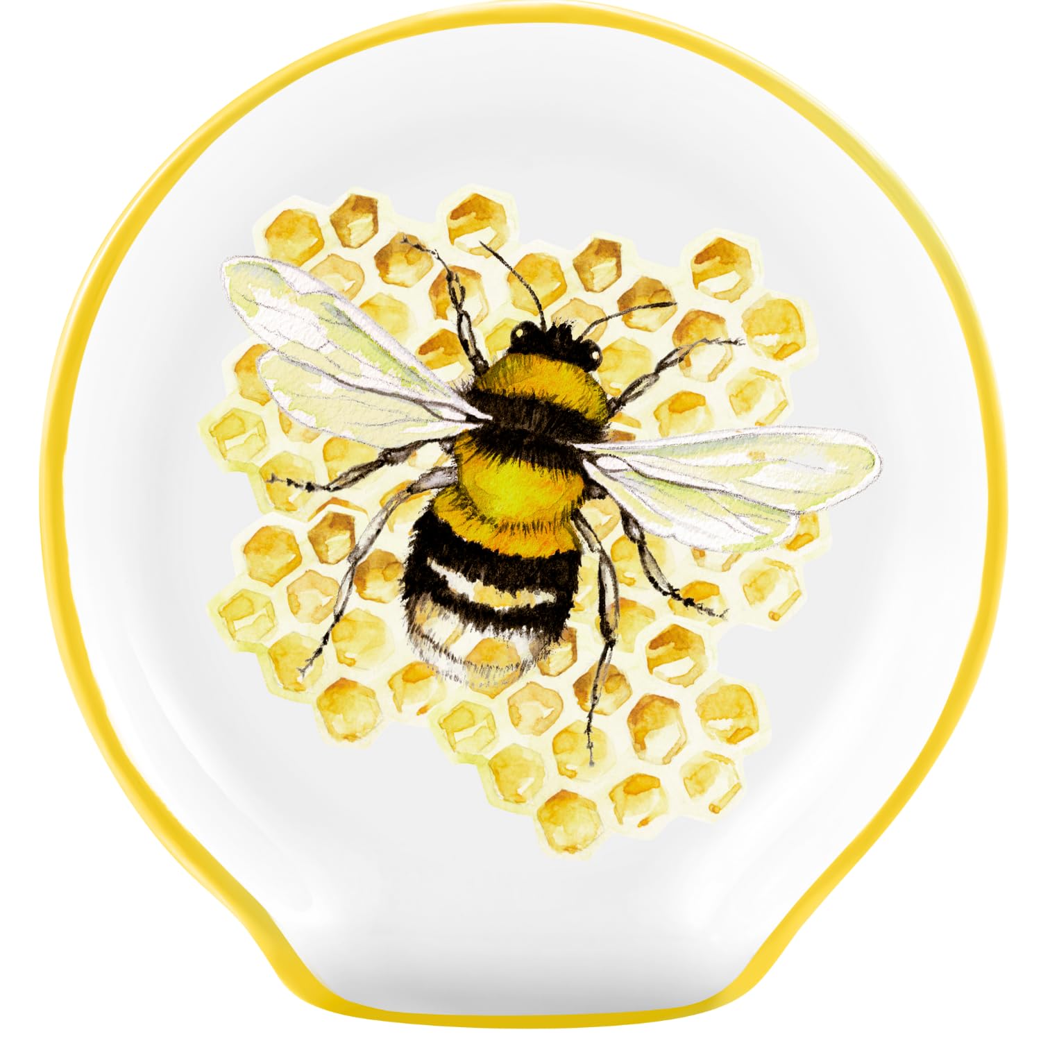 Honey Bee Spoon Rest - Large Ceramic Kitchen Utensil Holder with Honeycomb Design, Bumblebee Decor for Countertop - Perfect for Farmhouse, Cottage, or Bee-Themed Kitchen Decor