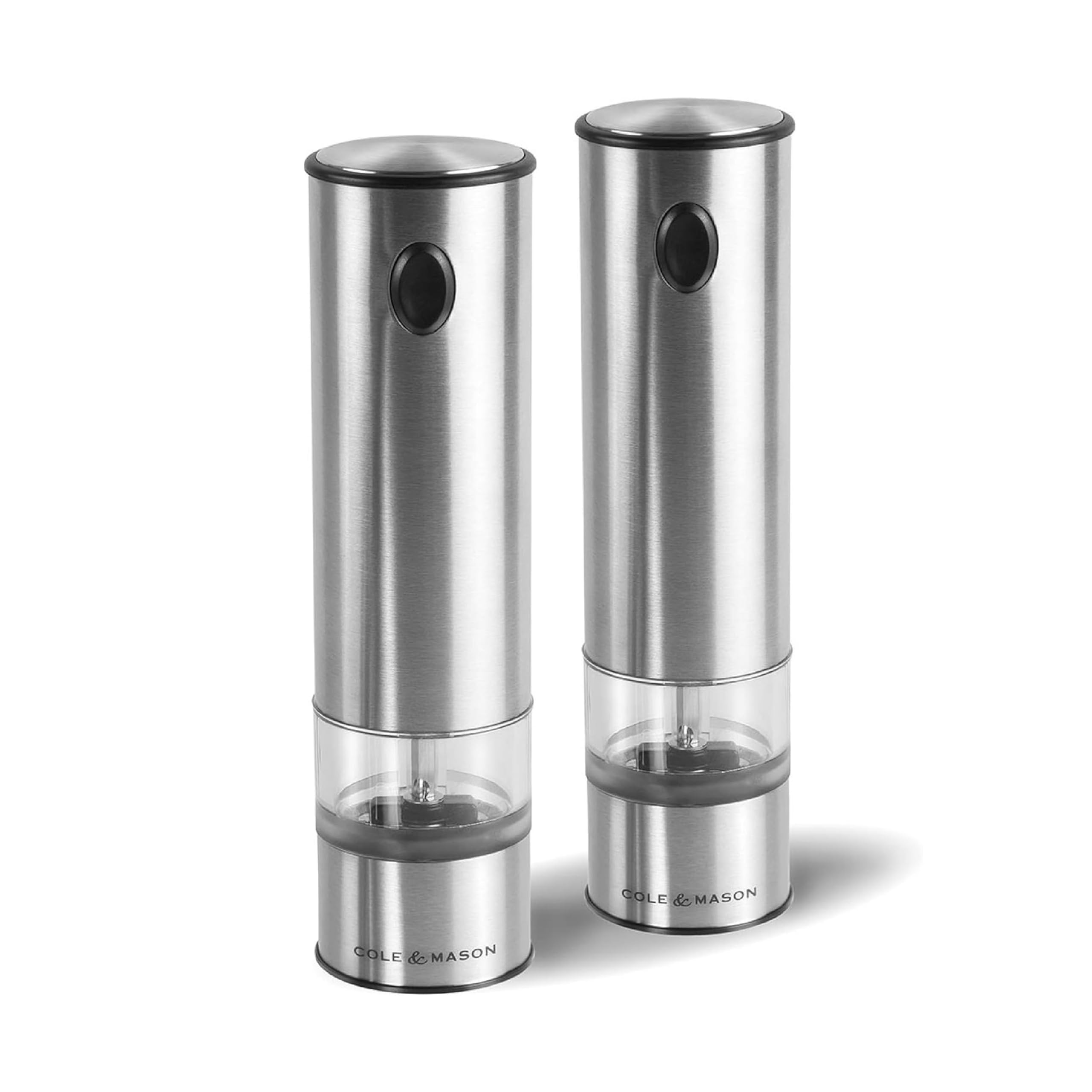 Cole & Mason Battersea Electric Salt and Pepper Grinder Set - One-Touch Operation, Adjustable Coarseness, Large Capacity Stainless Steel Spice Mill - Perfect for Kitchen, Dining Table, and Gourmet Cooking