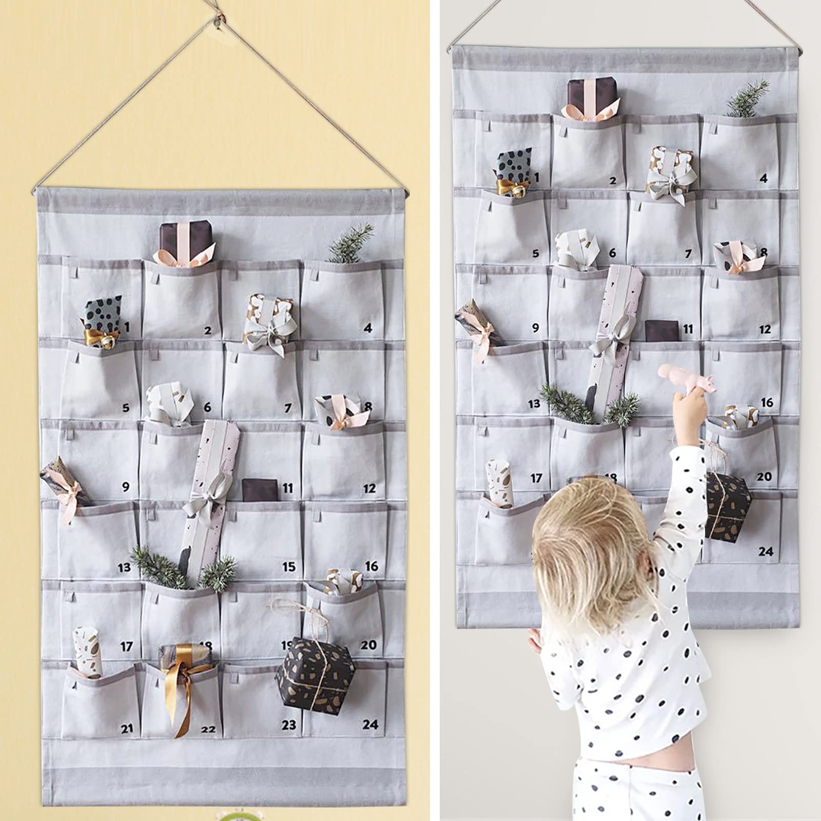 24-Pocket Christmas Countdown Calendar Wall Hanging - Xmas Advent Decoration with Hanging Pockets for Home, Housekeeping & Organization (Multicolor) | Perfect for Holiday Decor, Gift Countdown & Festive Home Organization
