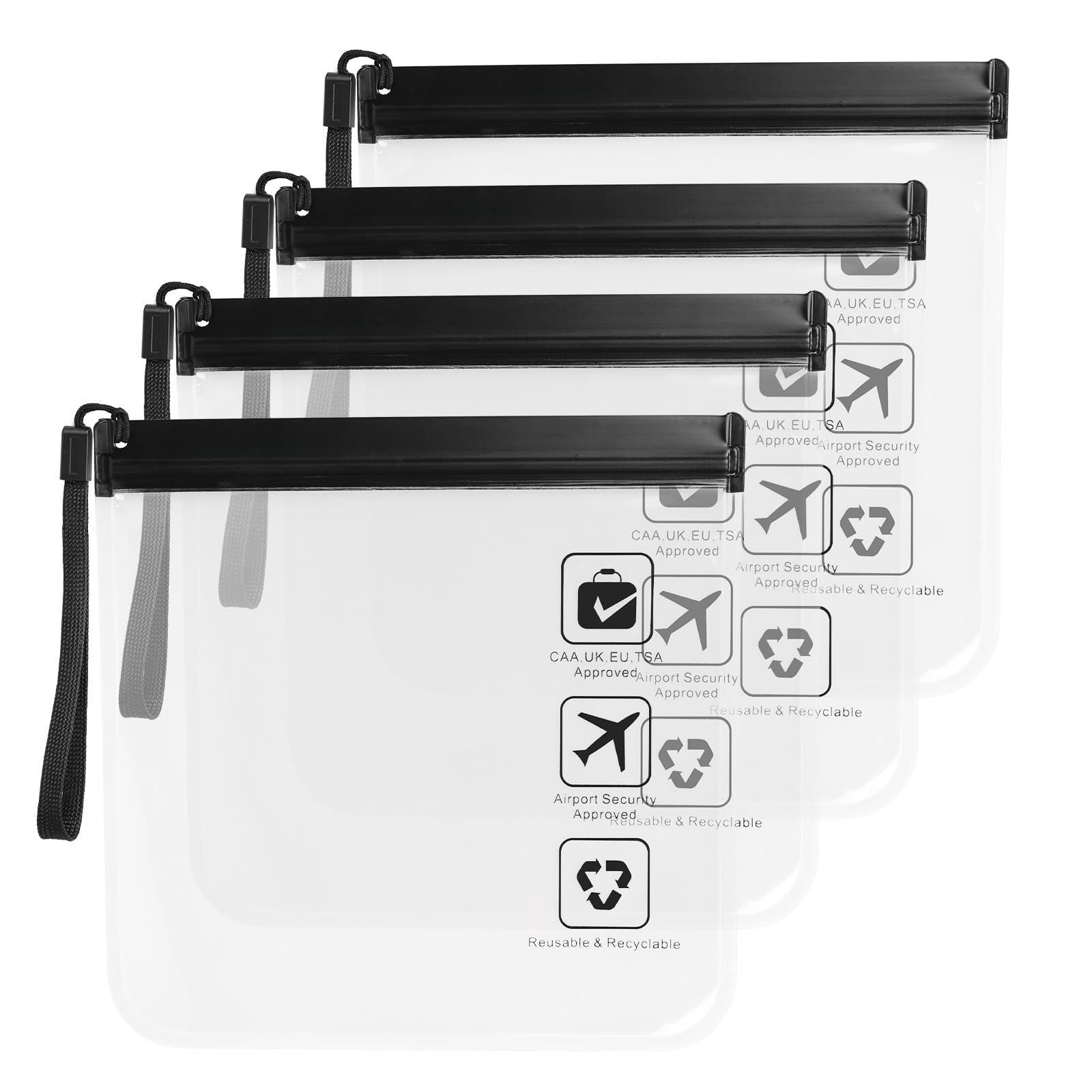 4 Pack TSA Approved Clear Quart Size Toiletry Bags for Travel - Leakproof Cosmetic Makeup Organizer for Carry On Luggage - Perfect for Airplane, Vacation & Business Trips (Black)