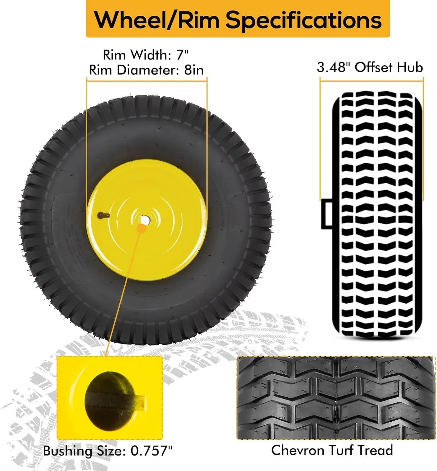 2PCS Autocessking 20x8.00-8 Tubeless Rear Tires with Wheels for Riding Lawn Mowers – 3.5