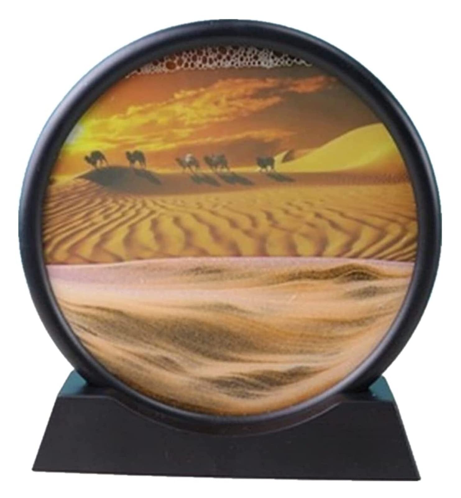 QIANMEI 3D Dynamic Flowing Sand Art Painting - Round Glass Sand Frame for Home & Office Decor (Color 03) | Stress Relief Desk Art | Unique Wall Decor Gift Idea