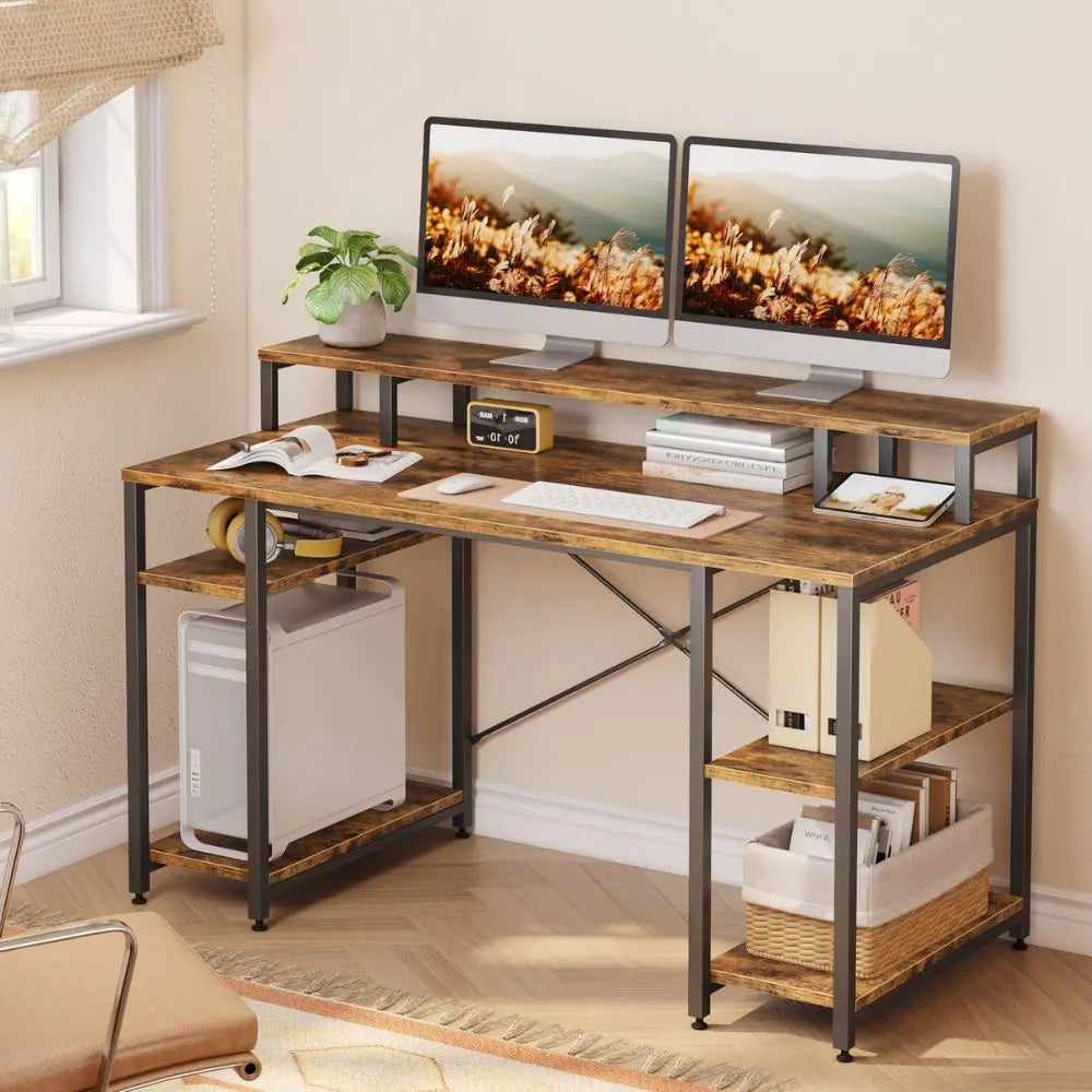 Bestier Home Office Desk with Monitor Shelf - Ergonomic Computer Desk for Small Spaces, Study & Workstation - Perfect for Remote Work, Gaming & Office Setup