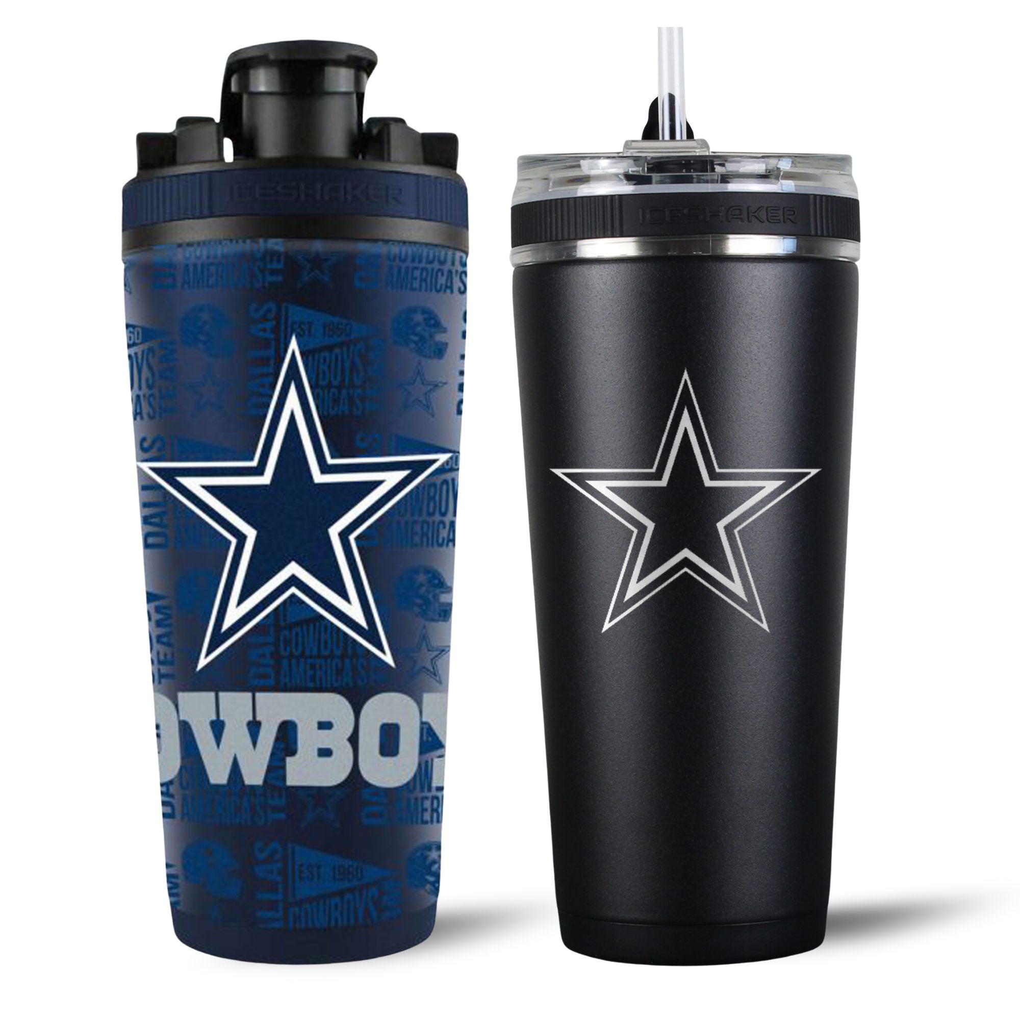 Dallas Cowboys 4D Shaker & Flex Bottle Bundle - NFL Team Sports Water Bottle Set for Gym, Workout & Tailgating - Perfect for Football Fans & Gift Ideas