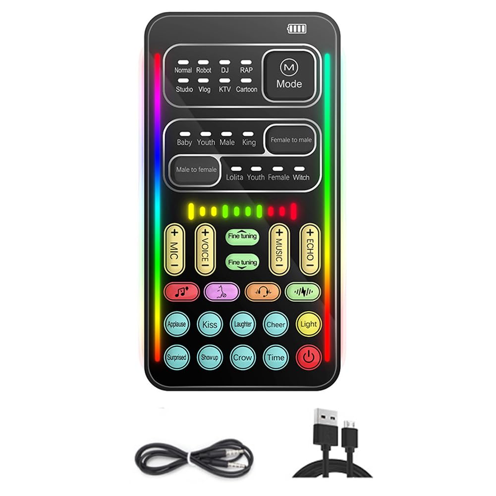 Jrpzcv I9 Bluetooth Voice Changer with Multiple Audio Effects - Ultra-Thin Portable Live Sound Card & Mic for Streaming, Gaming, and Karaoke - Easy to Use for Content Creators