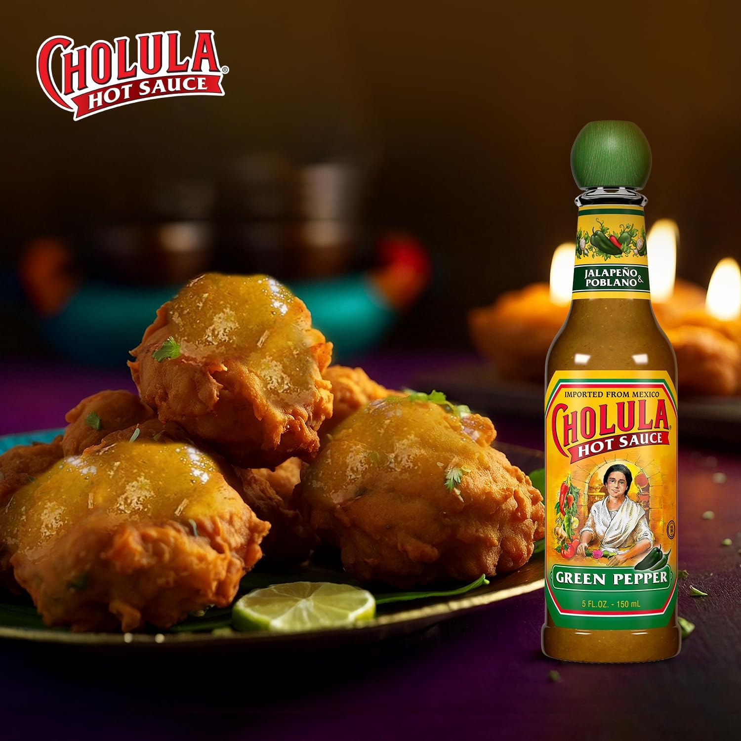 Cholulas Green Pepper Hot Sauce 5 oz (Pack of 2) - Mild & Flavorful Mexican Hot Sauce for Tacos, Eggs & Grilled Meals - Packaged by Azeko for Freshness Protection