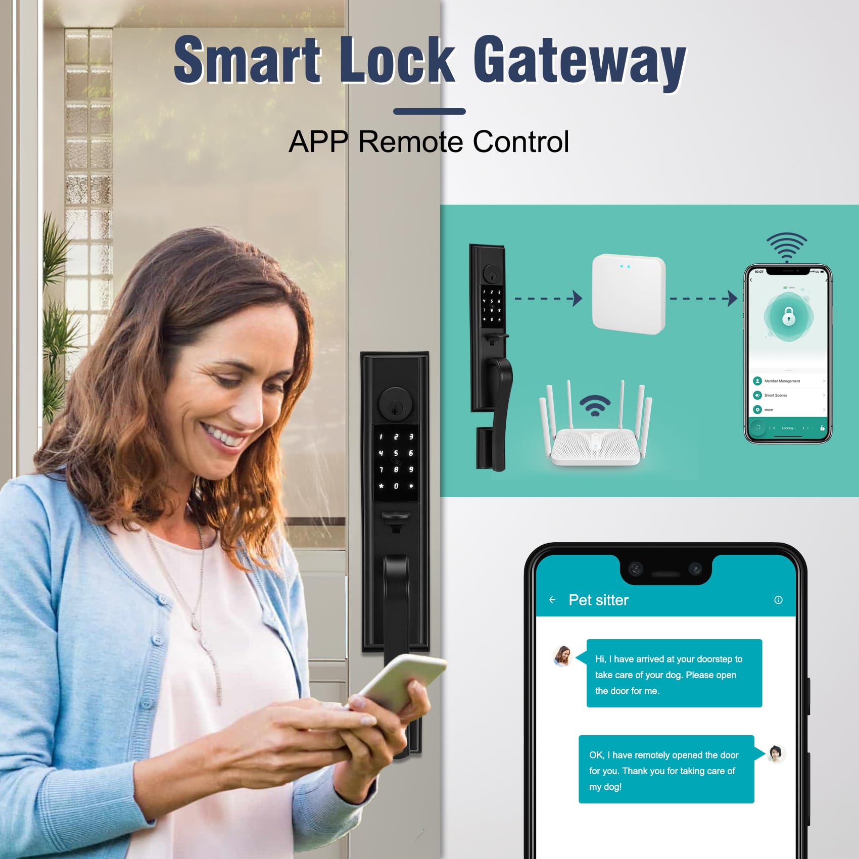 Smart Keyless Entry Door Lock - Touchscreen Keypad Electronic Digital Lock with Auto Lock & Tuya App Control - Matte Black Front Door Smart Lock for Home Security & Convenience (Ideal for Vacation Homes, Rentals & Smart Home Integration)