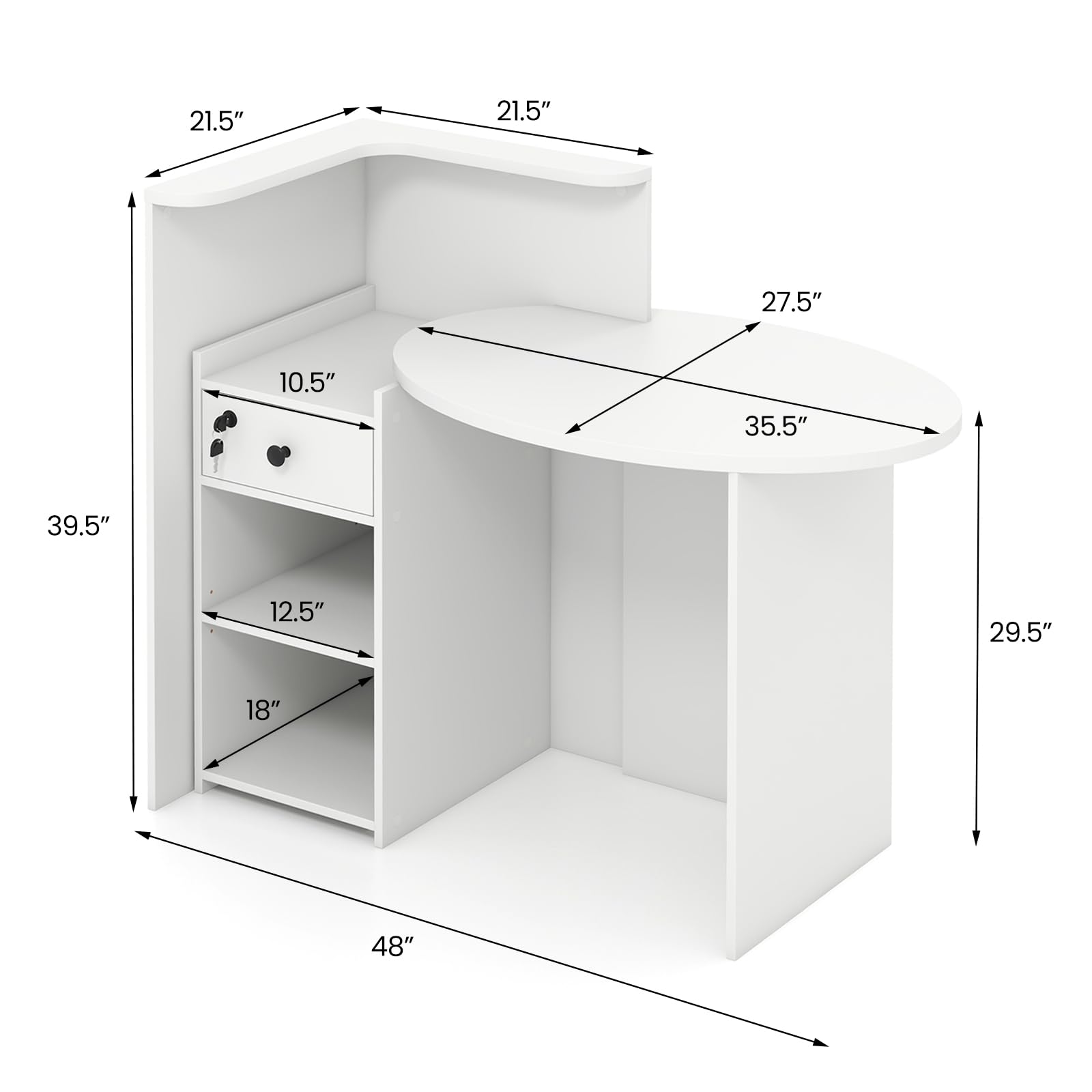 Tangkula Reception Desk with Lockable Drawer & Adjustable Shelf - Oval Desktop Retail Counter for Checkout - Computer Workstation for Salon, Lobby, Home Office - Perfect for Business, Retail Stores & Professional Spaces