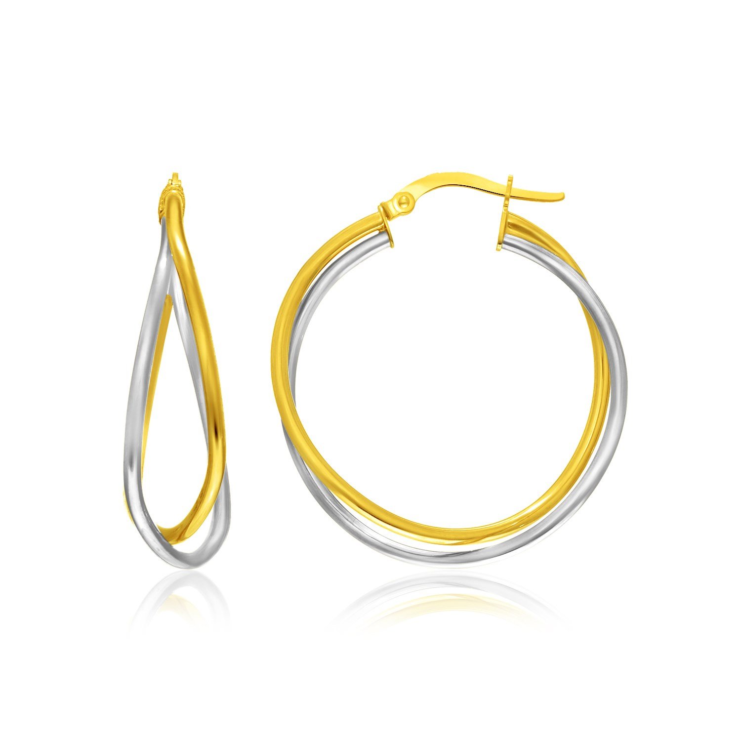 14K Two-Tone Gold Interlaced Double Row Hoop Earrings for Women | Diamond2Deal | Elegant Everyday & Party Jewelry Gift