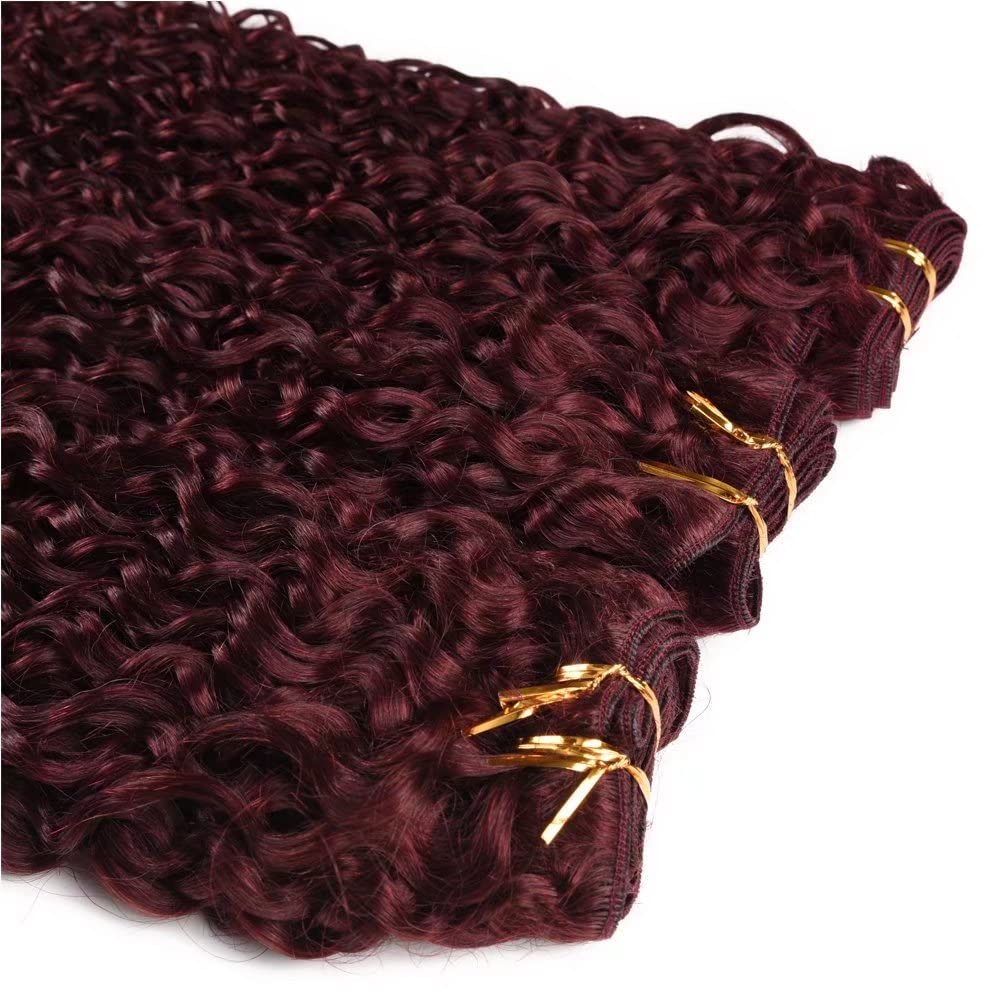 FEEL ME 99j Burgundy Brazilian Water Wave Human Hair Bundles - 8A Mink Brazilian Hair Weave (3 Bundles, 300g Total) - Unprocessed Virgin Human Hair Extensions for Wet & Wavy Styles - Perfect for Everyday Wear, Special Occasions & Salon Styling (10