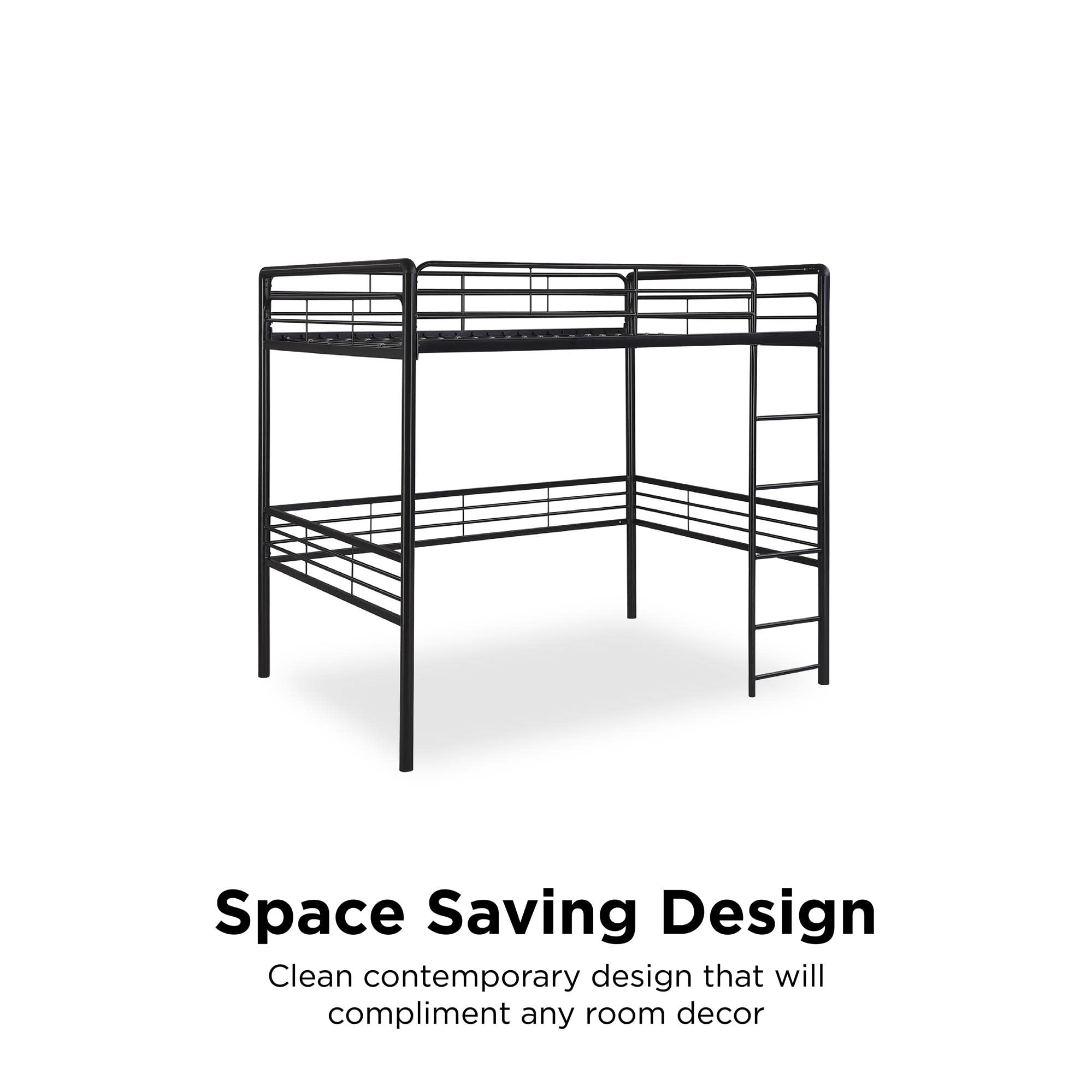 DHP Full Metal Loft Bed with Ladder - Space Saving Twin Size Bed Frame for Small Rooms - Sturdy Black Loft Bed for Kids, Teens & Adults - Perfect for Dorm, Apartment & Studio Living