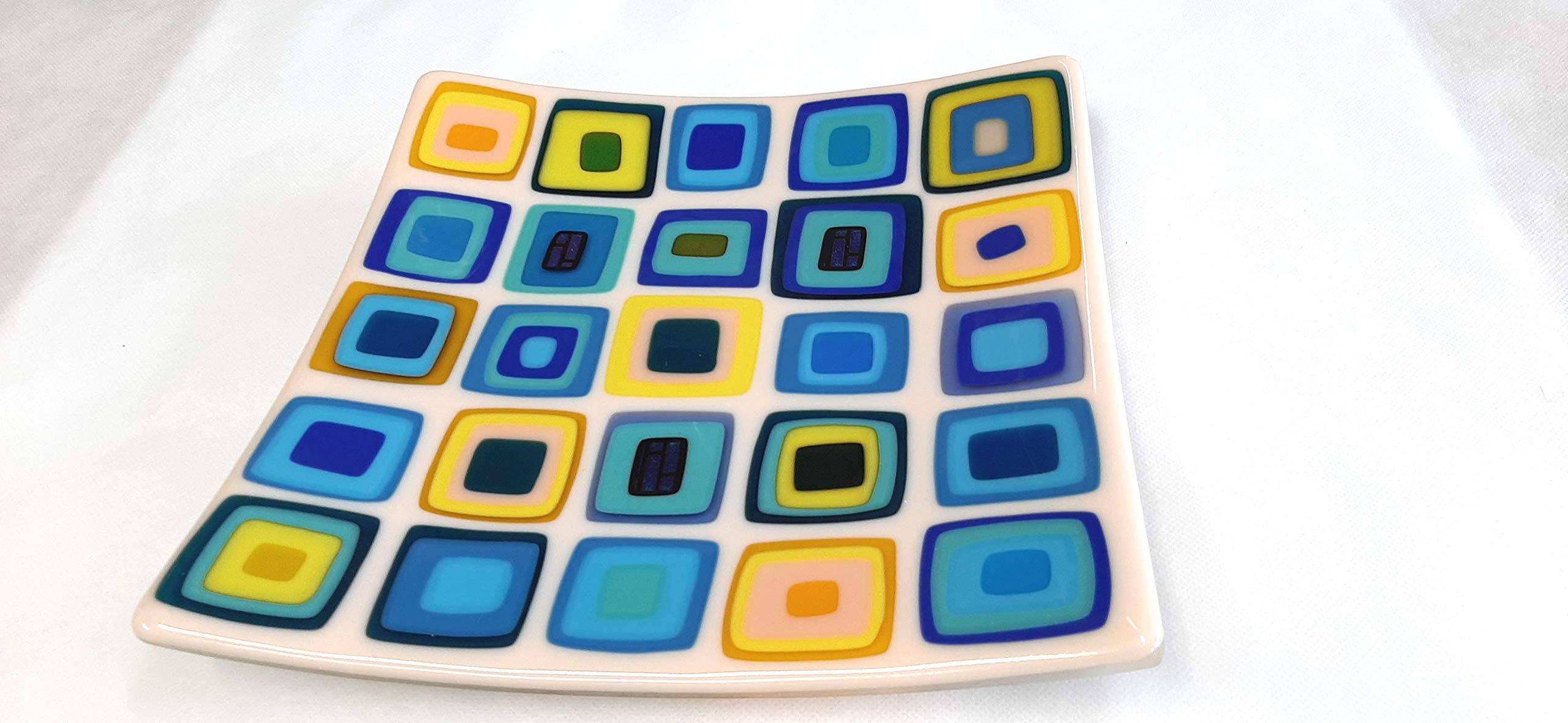 Handmade Fused Glass Square Sushi Platter - Beige Serving Tray for Appetizers, Desserts & Table Decor | Elegant Kitchenware & Housewarming Gift for Hostess | Perfect for Dinner Parties, Japanese Cuisine & Home Decor