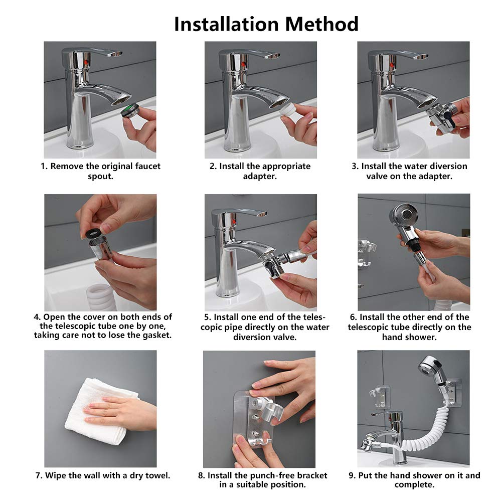 Handheld Shower Head & Sink Faucet Sprayer Kit - Hair Washing Hose Attachment with Faucet Adapter for Bathroom & Kitchen Sink | Perfect for Washing Hair, Pets, Dishes & Cleaning