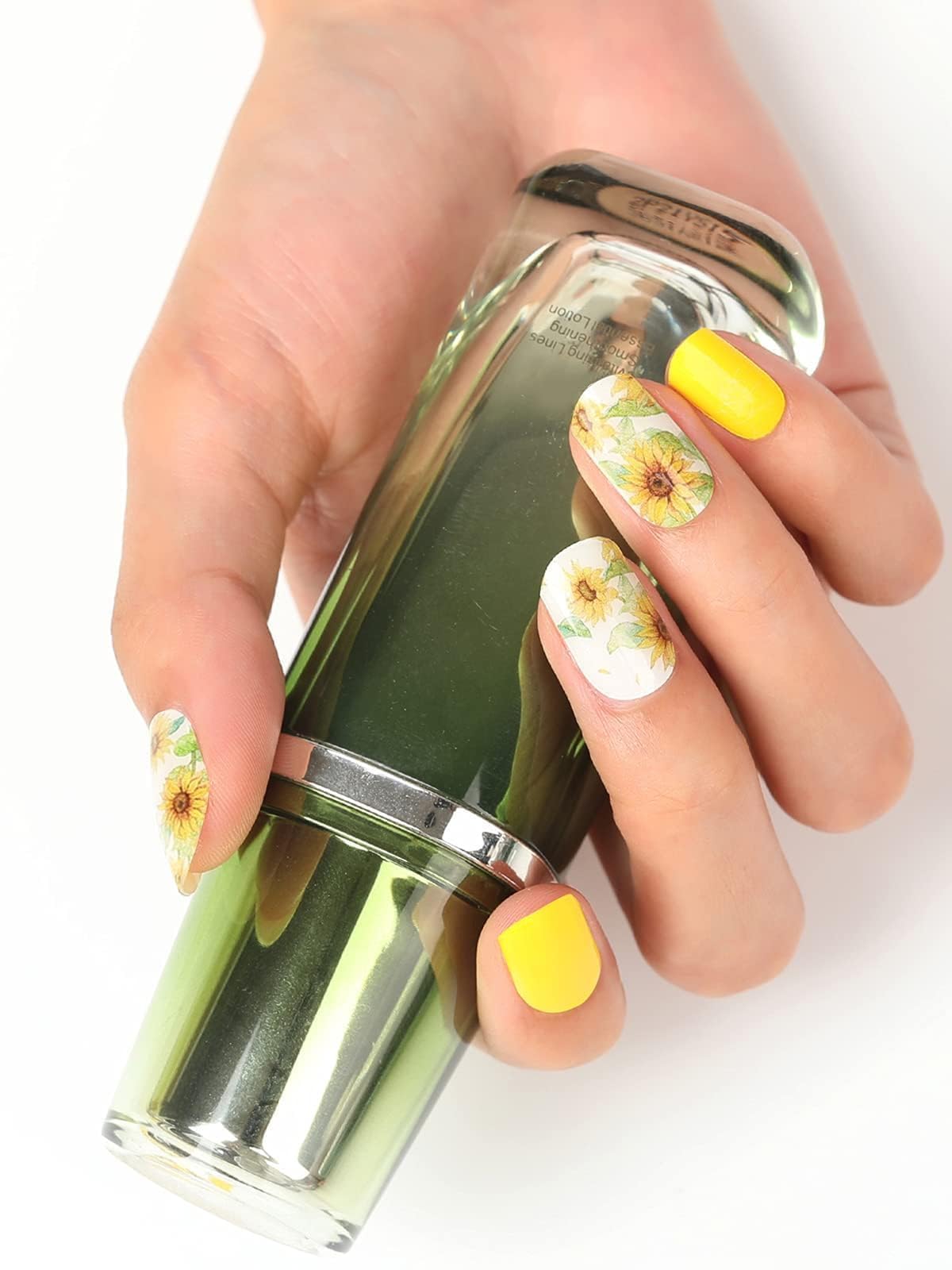 Kalolary Sunflower Gel Nail Polish Strips - Daisy Nail Art Stickers Kit for Summer Manicure | Includes Cuticle Pusher & Nail File | Perfect for Vacation, Beach Trips & Summer Parties