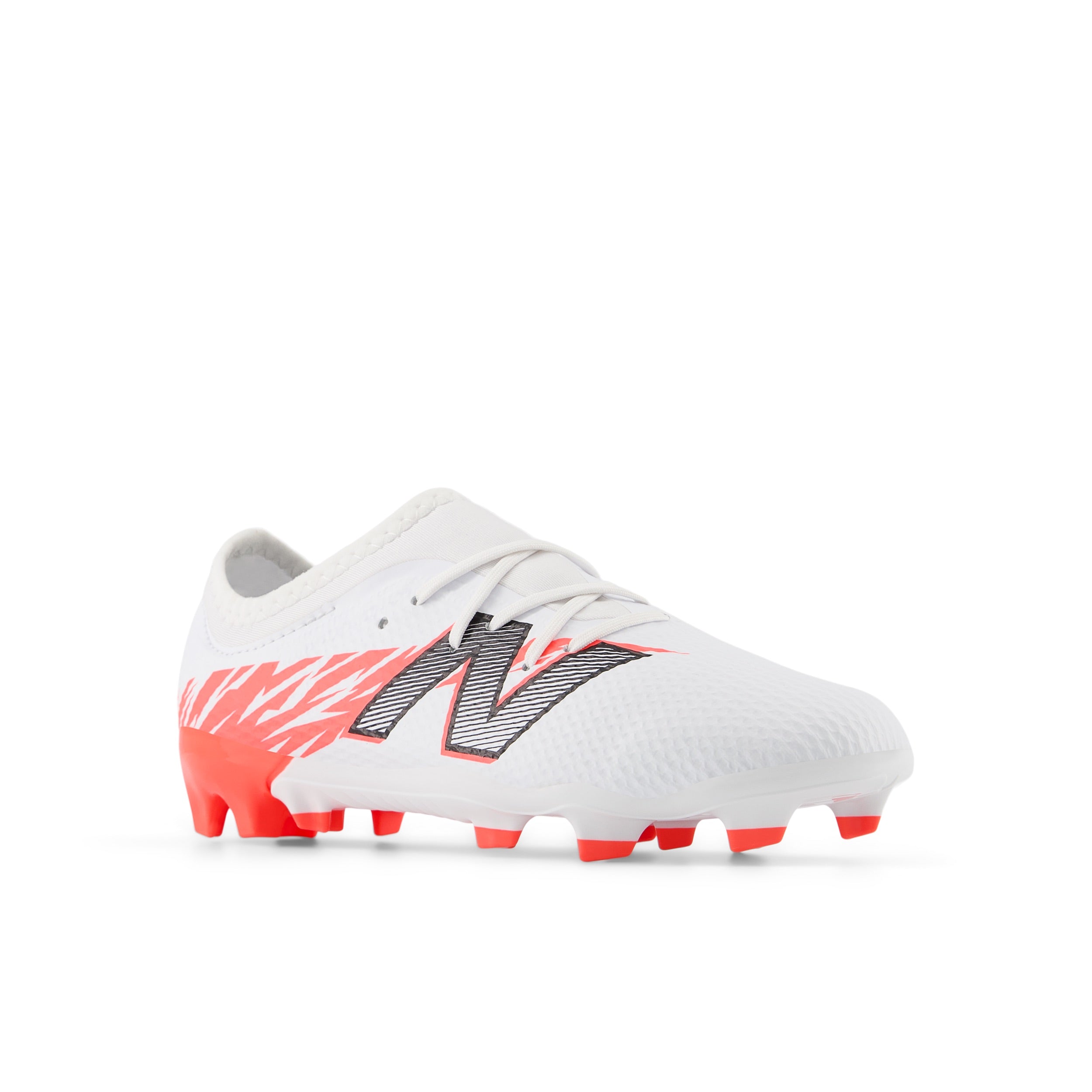 New Balance Furon Team Junior V8 FG Soccer Cleats for Kids - White/Energy Red/Black - Lightweight Football Boots for Youth Players - Perfect for Turf Matches and Training Sessions