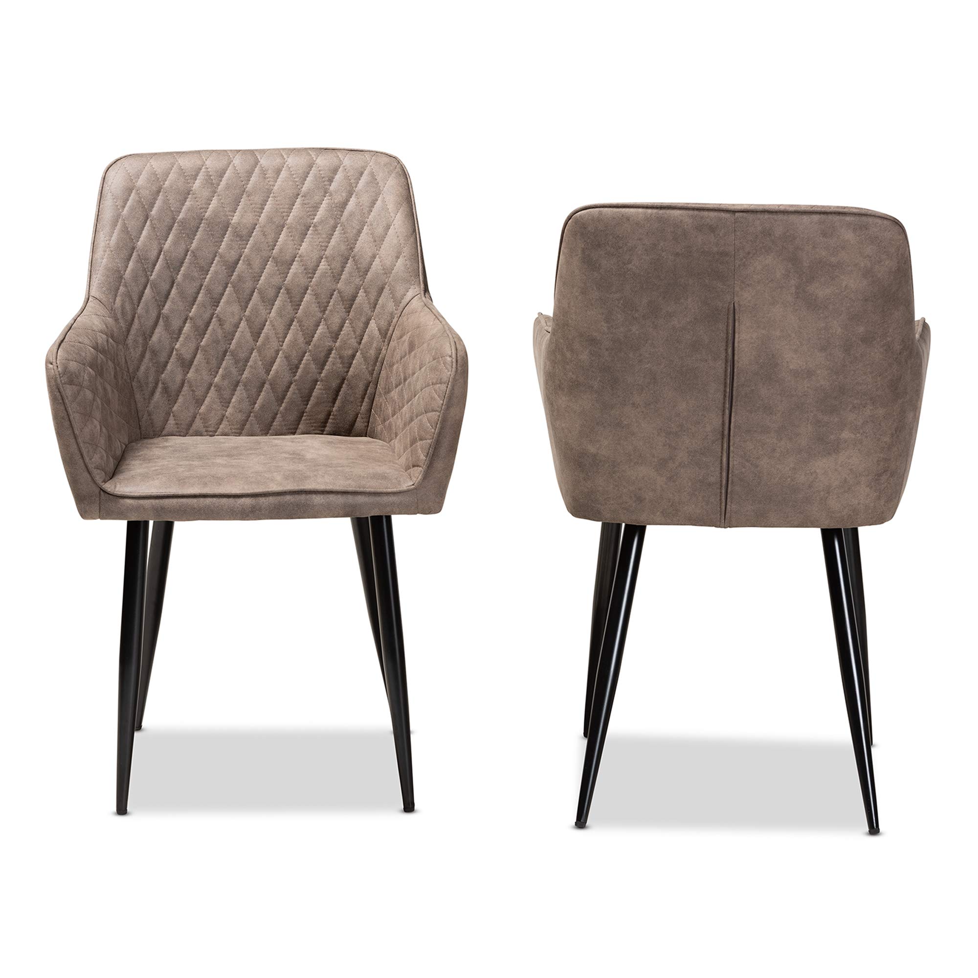 Baxton Studio Belen 2-Piece Metal Dining Chair Set - Grey & Brown Faux Leather Upholstered Chairs for Kitchen, Dining Room & Office | Modern Comfort Seating