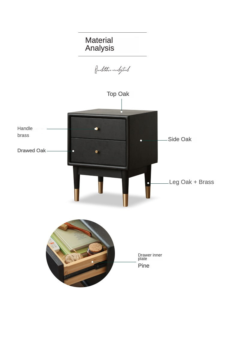 Solid Oak Wood Nightstand in Smoked Finish - Perfect for Bedroom, Living Room, or Office Furniture