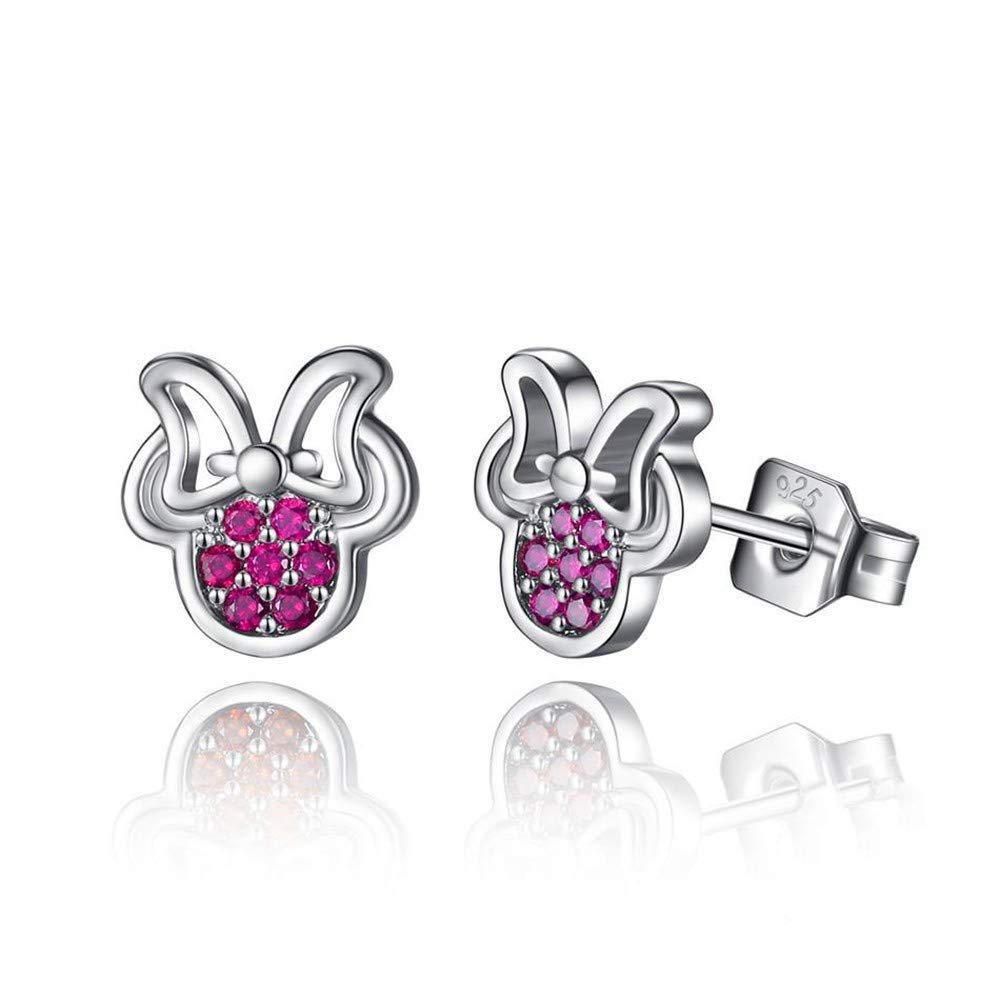 925 Sterling Silver Red Minnie Mouse Hoop Earrings for Women - Sparkling Dangle Stud Earrings (1 Pair) | Perfect for Disney Fans, Costume Parties & Everyday Fashion Accessories
