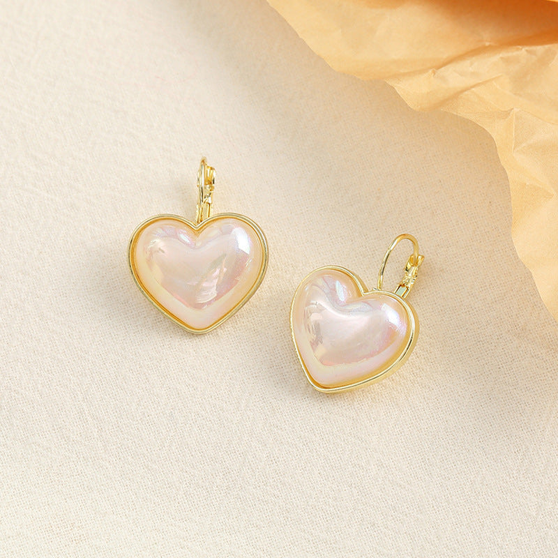 Dainty Puffed Heart Pearl Level Back Hoop Earrings for Women | A7403 | Elegant Jewelry for Date Night, Wedding & Special Occasions