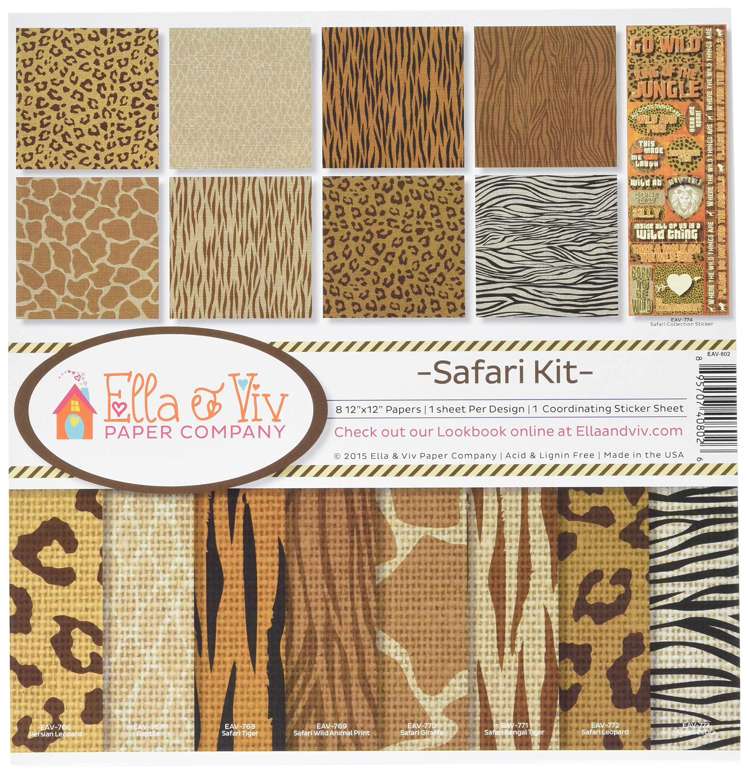 Reminisce EAV-802 Safari Scrapbook Collection Kit - African Wildlife Theme Scrapbooking Supplies for DIY Photo Albums, Journals & Card Making - Perfect for Safari Party Decorations & Animal Lover Gifts