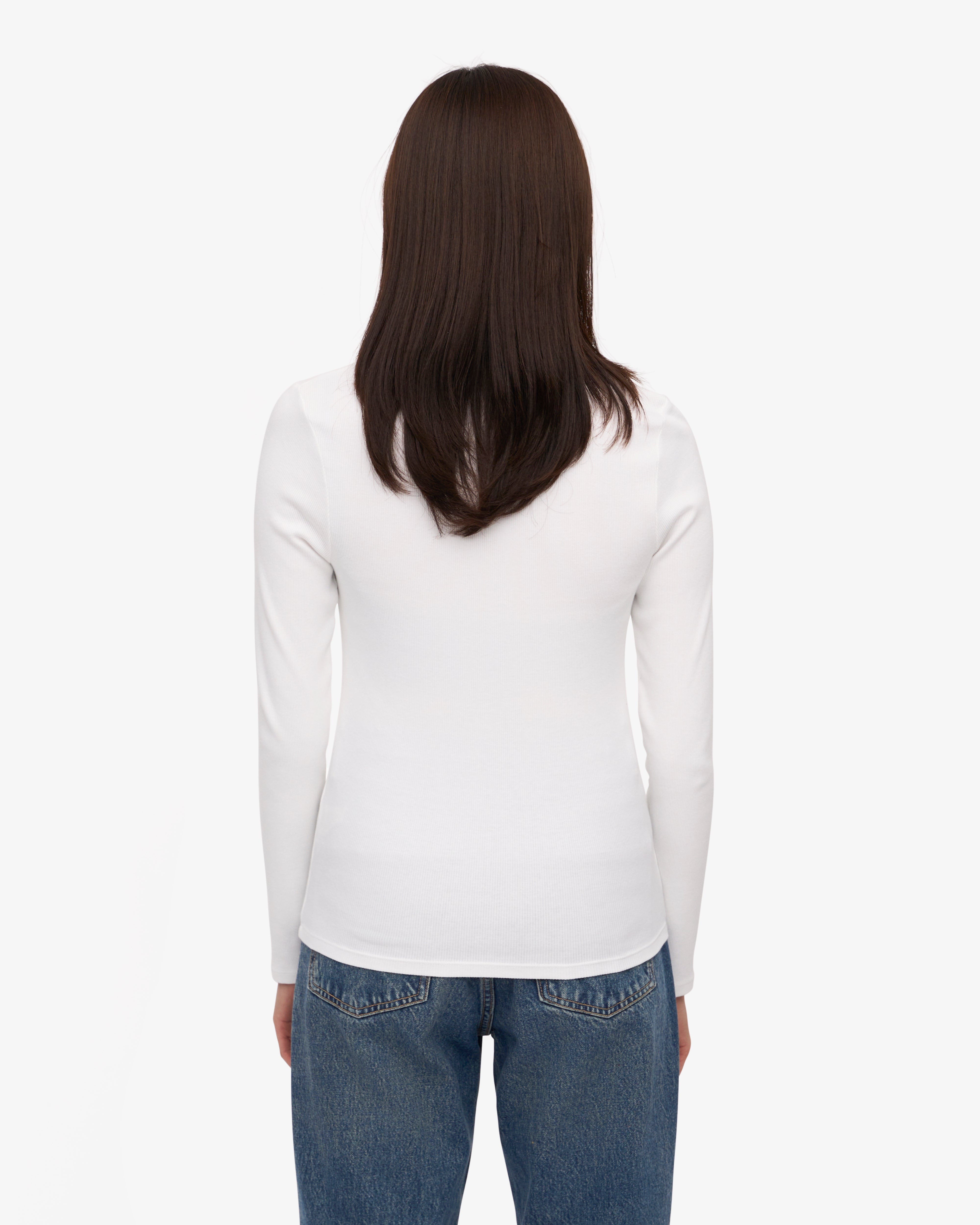 Organic Women's Long Sleeve Ribbed T-Shirt in Optical White - Perfect for Casual Wear, Layering & Everyday Comfort