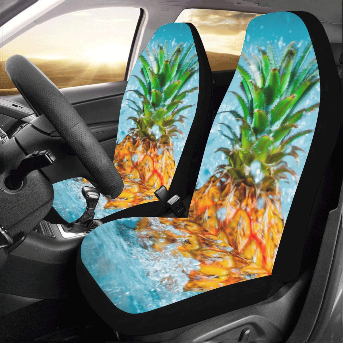 Artsadd Watercolor Pineapple Car Seat Covers (2-Pack) - Breathable Auto Seat Protectors for Cars, SUVs & Trucks - Perfect for Summer Beach Trips & Tropical Vacations